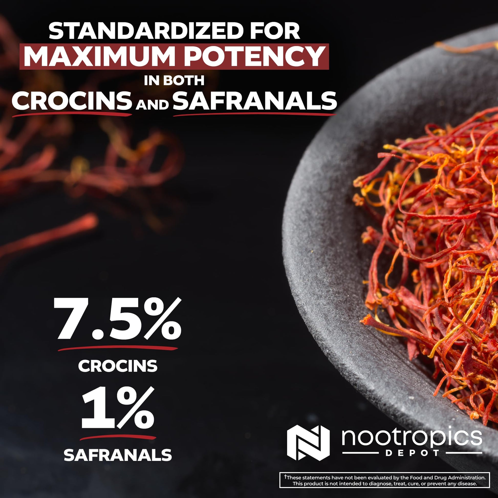 Nootropics Depot High Potency Saffron Extract Capsules | 30mg | Minimum 7.5% Crocins and 1% Safranals | Crocus sativus | 60 ct Nootropics Depot buy supplements canada