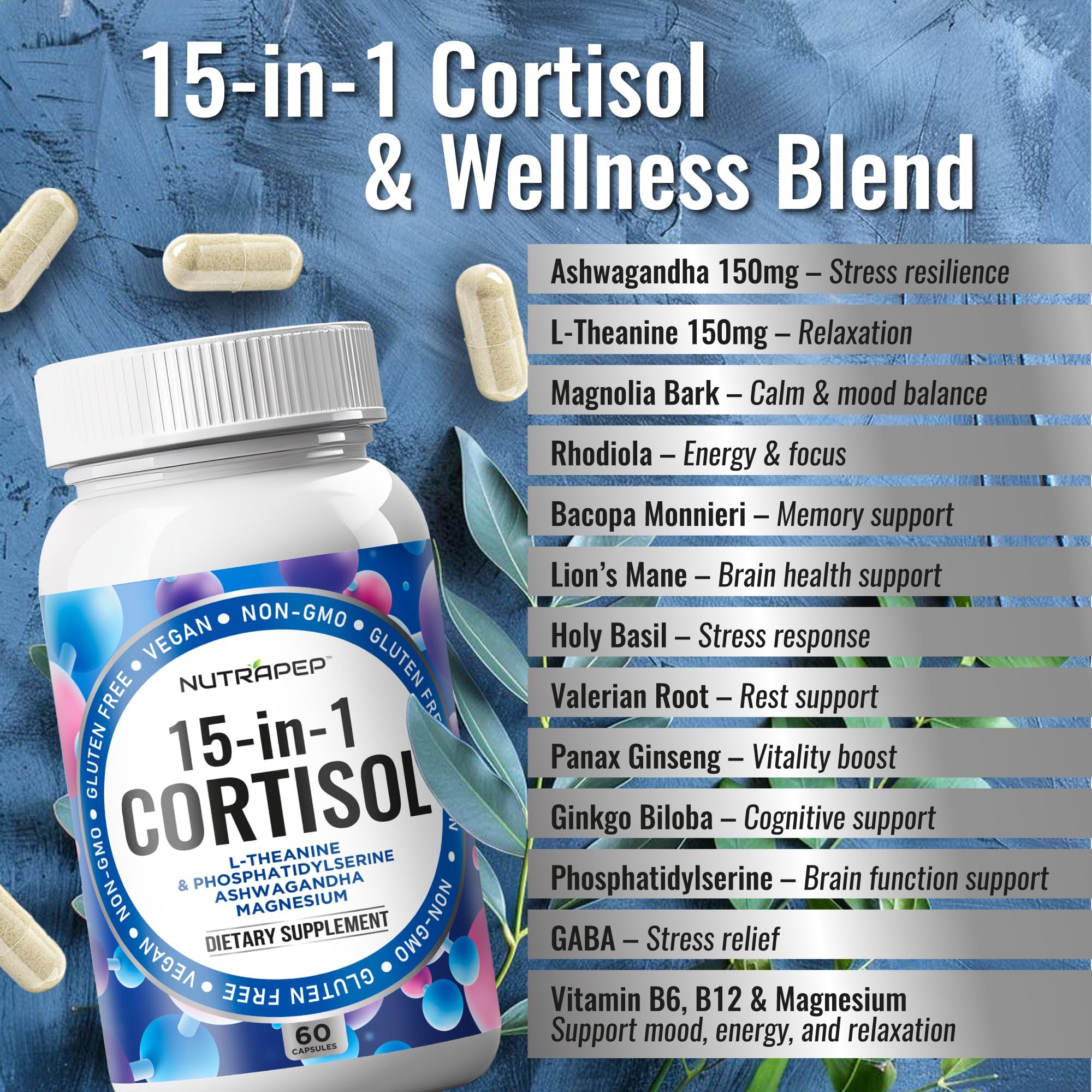 NutraPep Cortisol Detox Supplement Men Women - Reduce Lower Cortisol High Cortisol Reducer Blocker Control - Supports Stress Mood Rest Adrenal Calm Relax with Ashwagandha L-Theanine Magnesium NutraPep buy supplements canada
