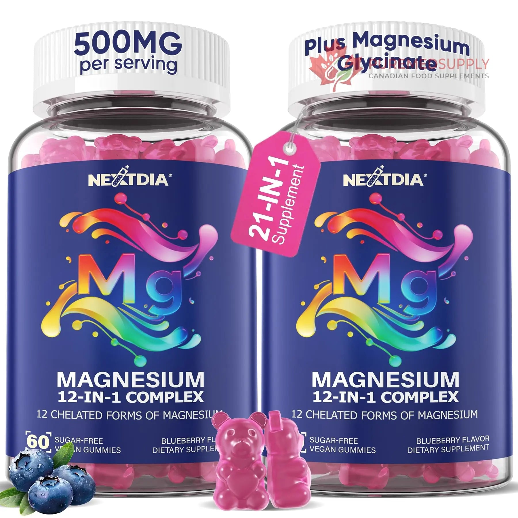 Full Spectrum Magnesium Glycinate Complex 21 in 1 Gummies for Deep Calm Sleep, 12 Forms Magnesium Citrate Malate Taurate Orotate for Women Men + Probiotics w/Ashwagandha, L-Theanine, GABA, 120Cts Nextdia buy supplements canada