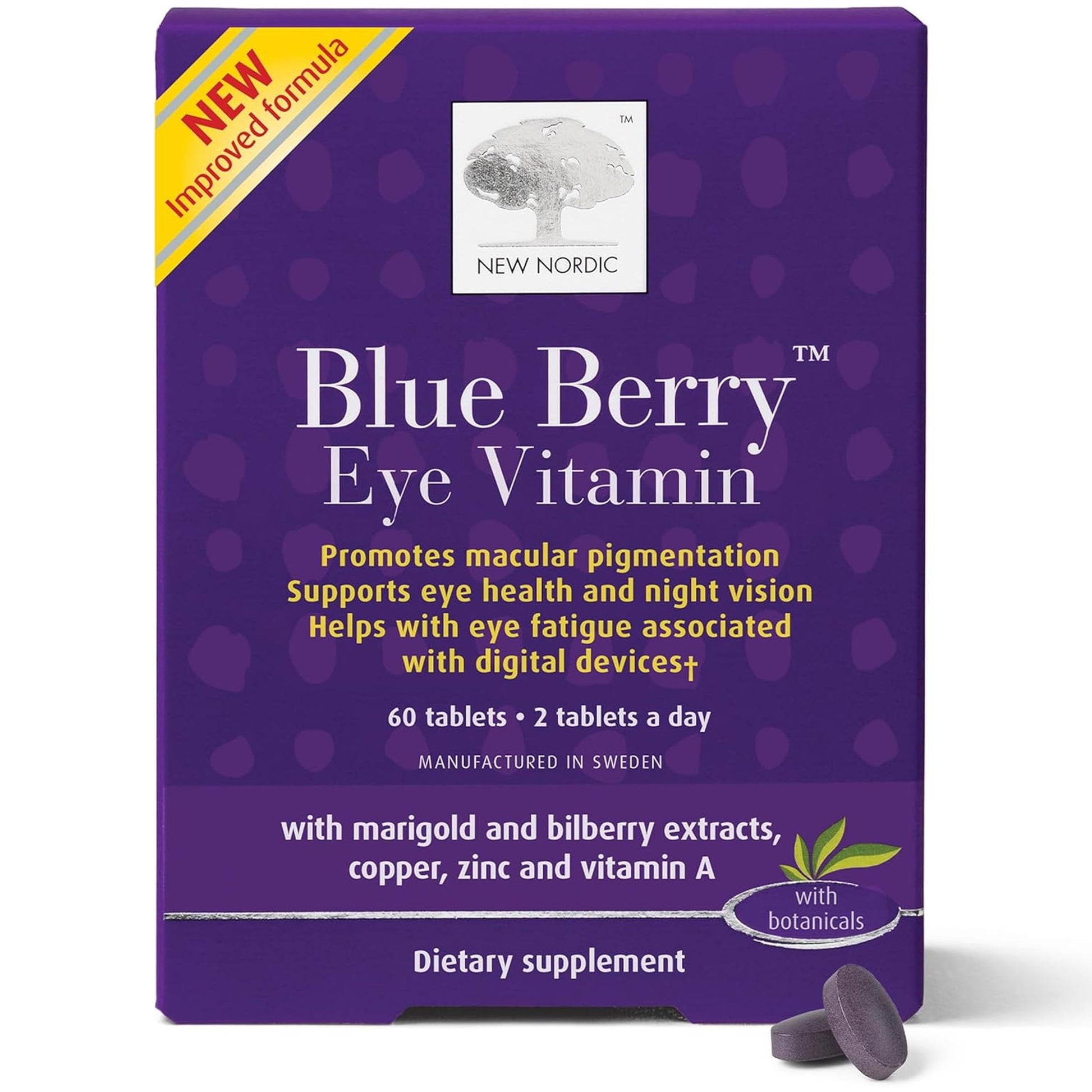 NEW NORDIC Blue Berry Eye Vitamin Lutein Supplement with Zinc, Supports Macular Pigmentation, Eye & Vision Function, 60 Tablets (Pack of 1) NEW NORDIC buy supplements canada