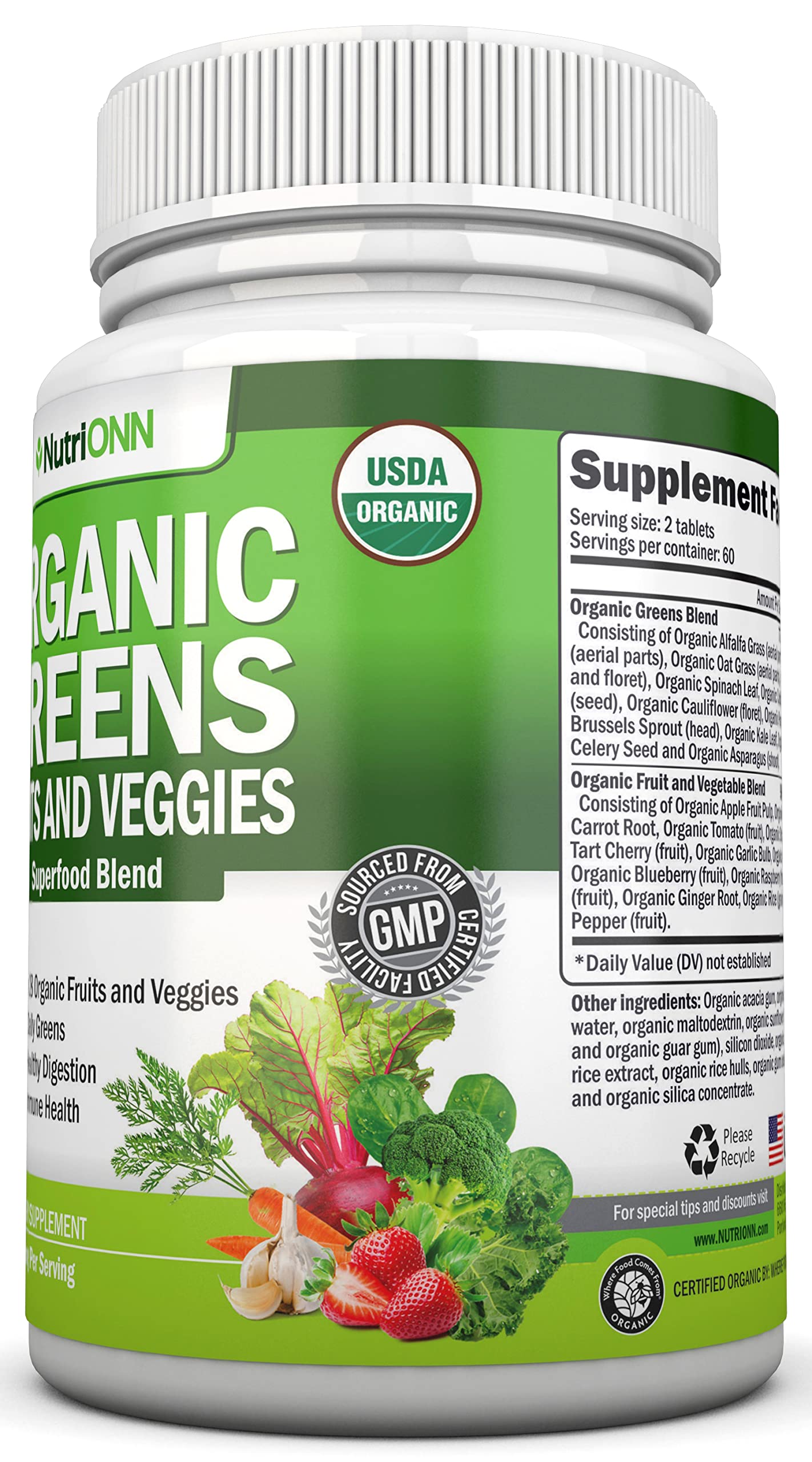 Organic Super Greens Capsules - Fruit And Vegetable Supplements - 120 Count - 28 USDA Organic & Vegan Premium Ingredients - Superfood Blend For Immune Health, Digestion & Energy - Whole Food Vitamins NutriONN buy supplements canada
