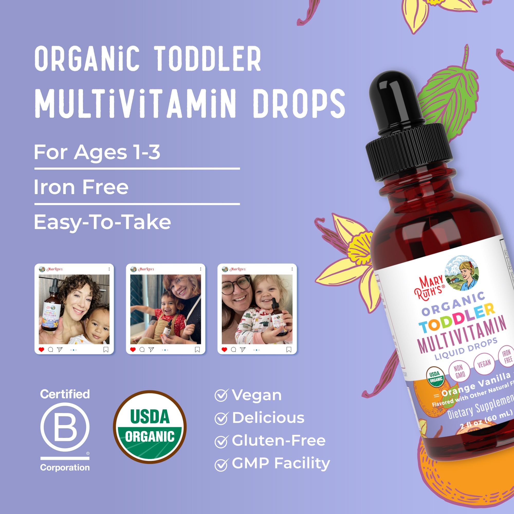 MaryRuth's Toddler Multivitamin | Vitamin A C D E B6 B12 Zinc | Healthy Growth Support | Immunity | Bone Health | Cognitive Function | Organic | Sugar Free | Vegan | Non-GMO | 2 Fl Oz | 30 Day Supply MARYRUTH'S buy supplements canada