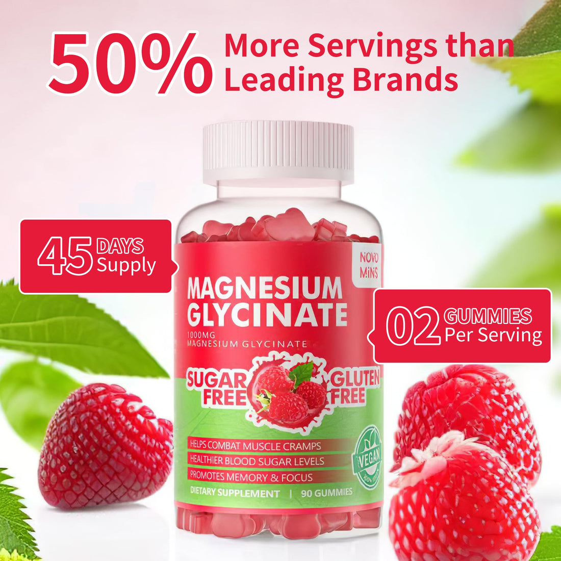 90 CT Magnesium Glycinate Gummies 1000mg - Sugar Free Magnesium Potassium Supplement with Vitamin D, B6, CoQ10 for Calm Mood & Sleep Support novomins buy supplements canada
