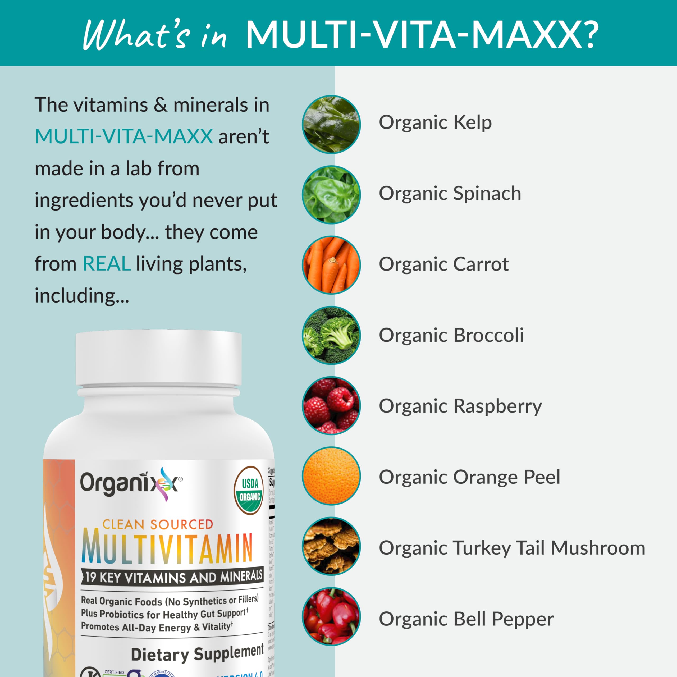 Organixx Clean Sourced Multivitamin for Women & Men, w/Vitamin C, D3, Vitamin B Complex, Probiotics, Organic Fruits & Vegetables, Supports Digestive Gut Health, Immune Support, 90 Vegan Gel Capsules Organixx buy supplements canada