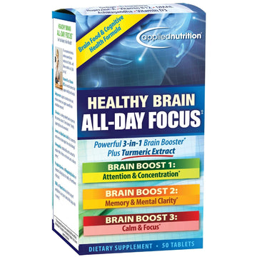 Applied Nutrition Healthy Brain All-Day Focus - 50 Tablets - Powerful 3-in-1 Brain Booster with Turmeric Extract - 25 Servings Applied Nutrition buy supplements canada
