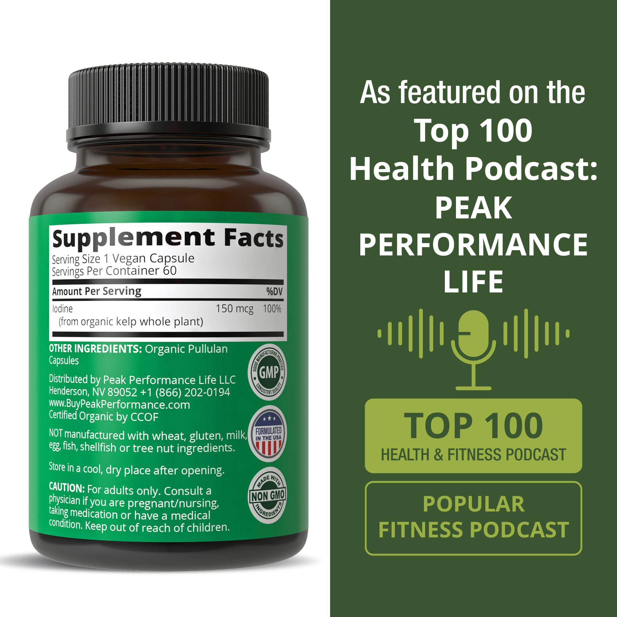 Raw Whole Food Iodine Supplement from Organic Kelp (Ascophyllum Nodosum) by Peak Performance. Potassium Iodide Support Tablets. for Metabolism, Energy, and Immune. 60 Vegan Capsules, Pills. Peak Performance buy supplements canada