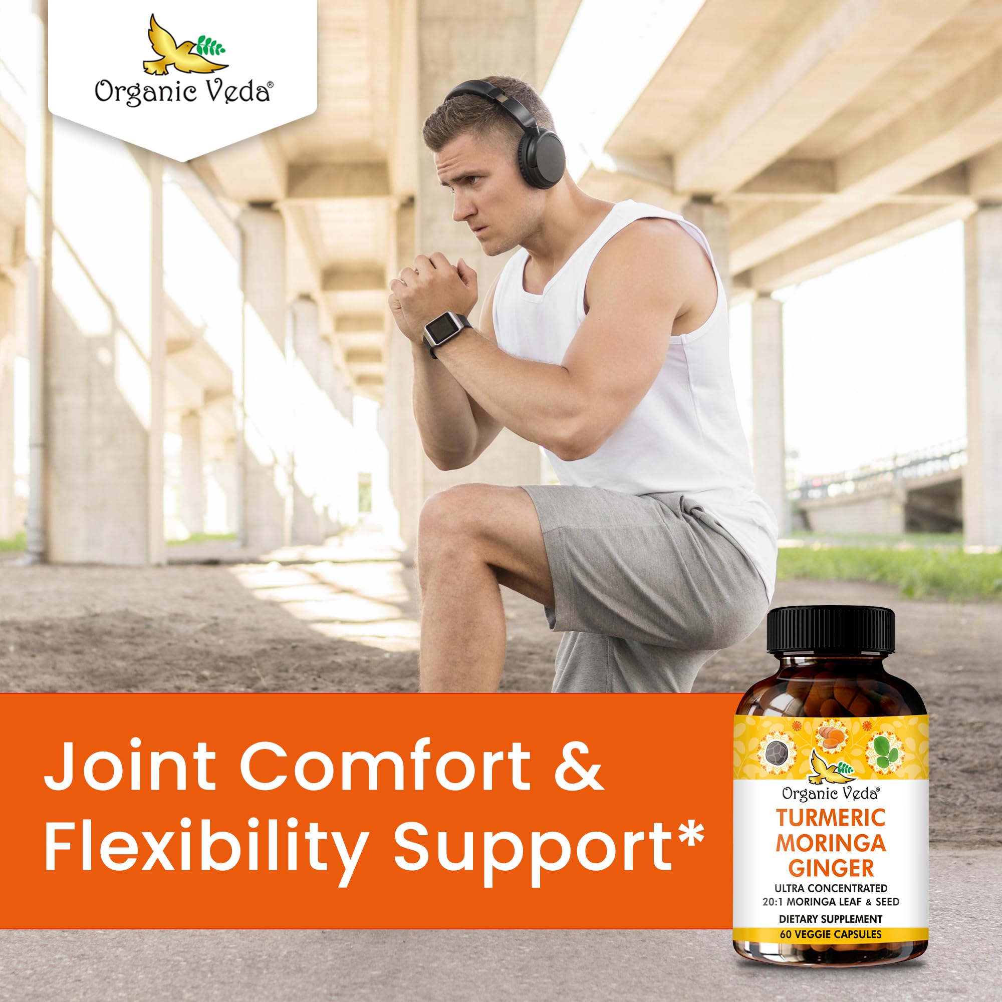Organic Veda Turmeric Moringa Ginger Capsules - Super Antioxidants & Curcumin Supplement with 20:1 Moringa Leaf & Seed Extract, Black Pepper - Energy, Joints, Heart Health Support - 60 Vegan Pills Organic Veda buy supplements canada