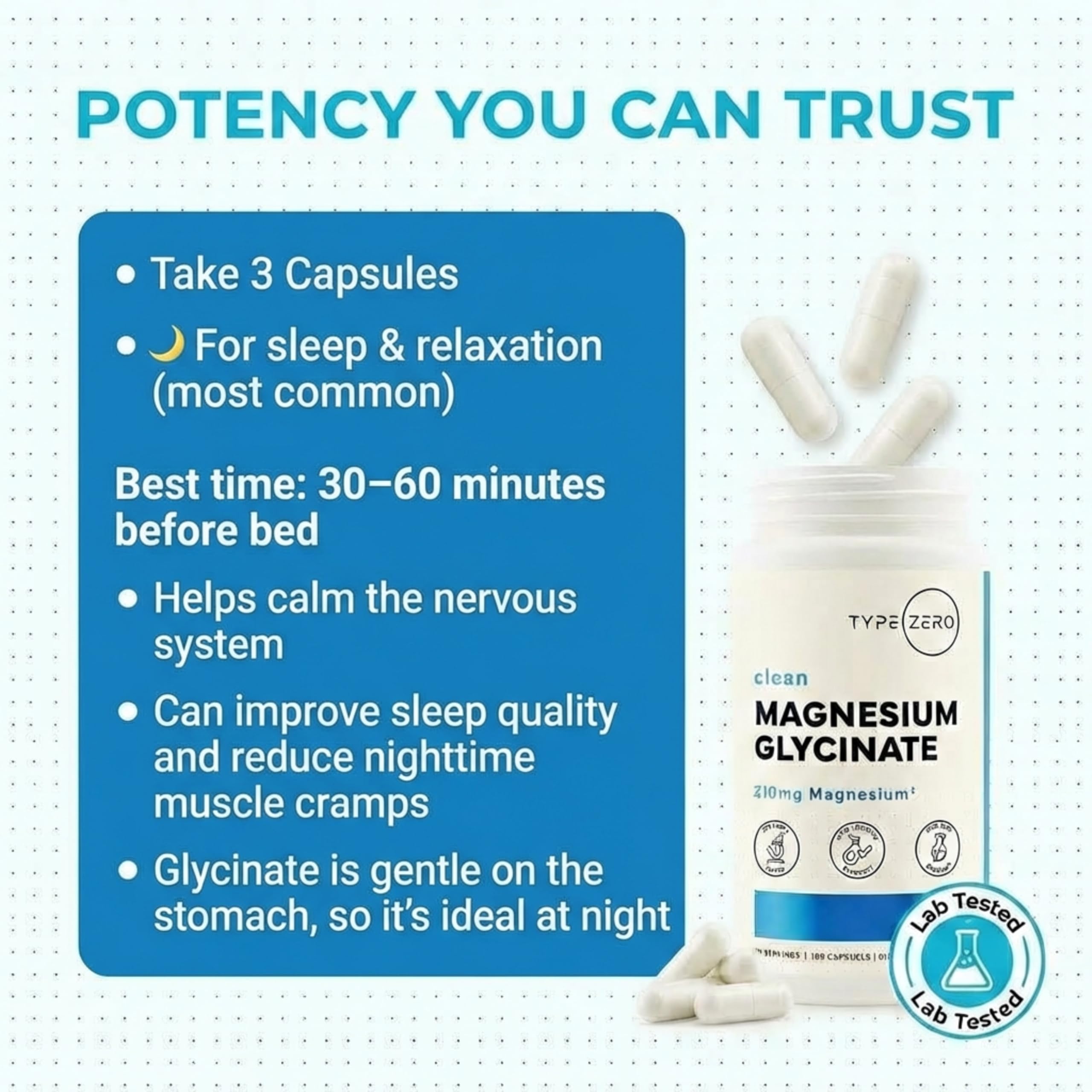Type Zero Magnesium Glycinate (210mg | 180 Capsules) Pure, Non-GMO, Gluten Free, Natural High Absorption Magnesium Supplement Type Zero buy supplements canada