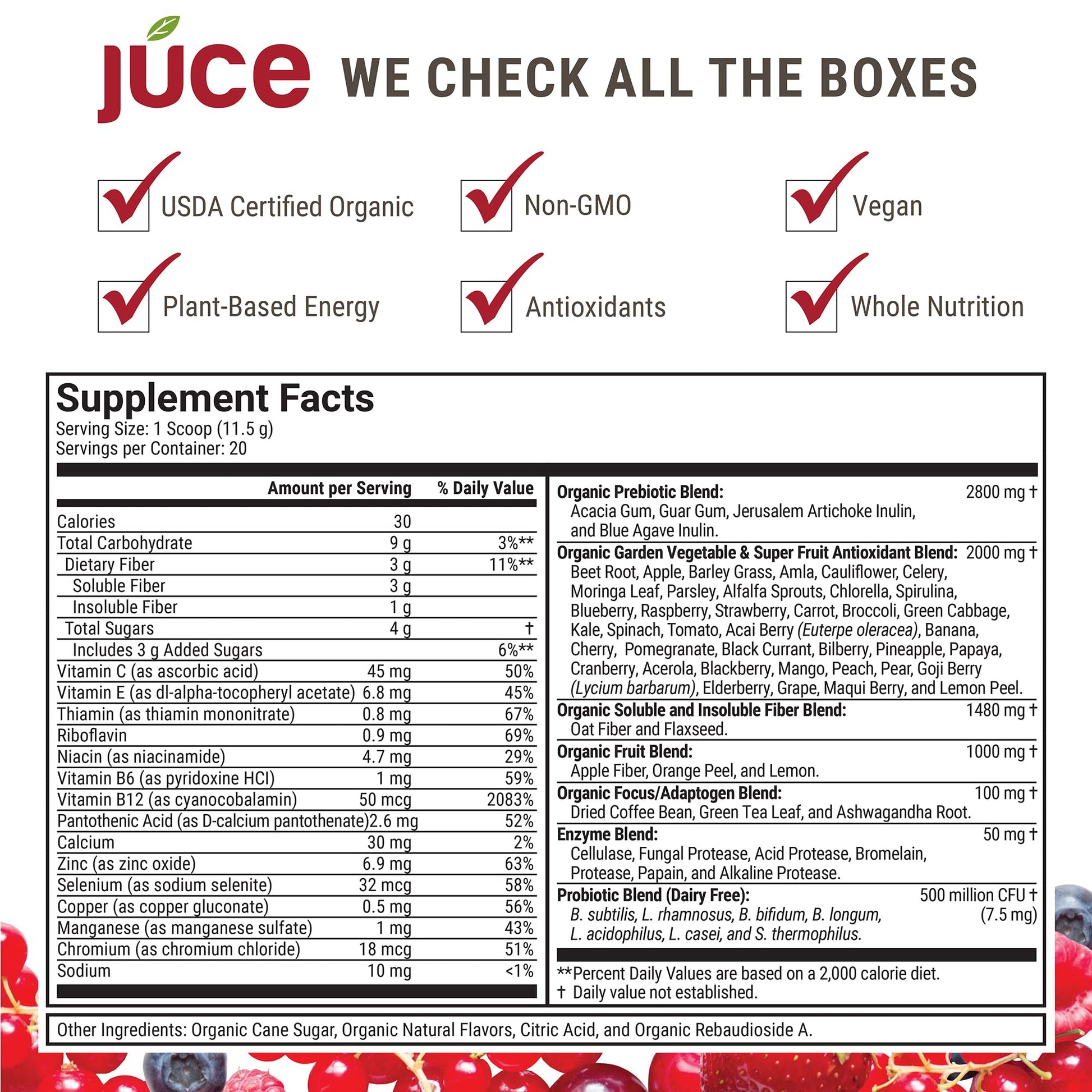 JUCE Reds Organic Superfood Powder - Garden Berry Flavor | Fruit and Veggie Powder Terra Kai Organics buy supplements canada