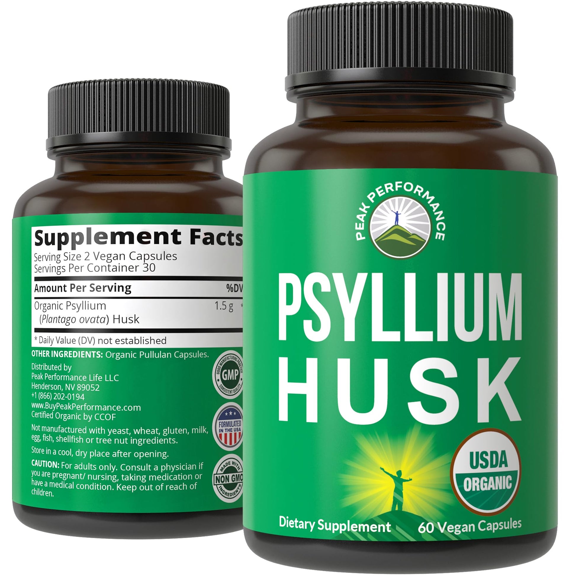USDA Organic Psyllium Husk Vegan Capsules Made with Organic Psyllium Husk Seed. Fiber Supplement for Gut. Digestive Prebiotics. Pills for Digestion, Roughage Without Bloating. Tablets Peak Performance buy supplements canada