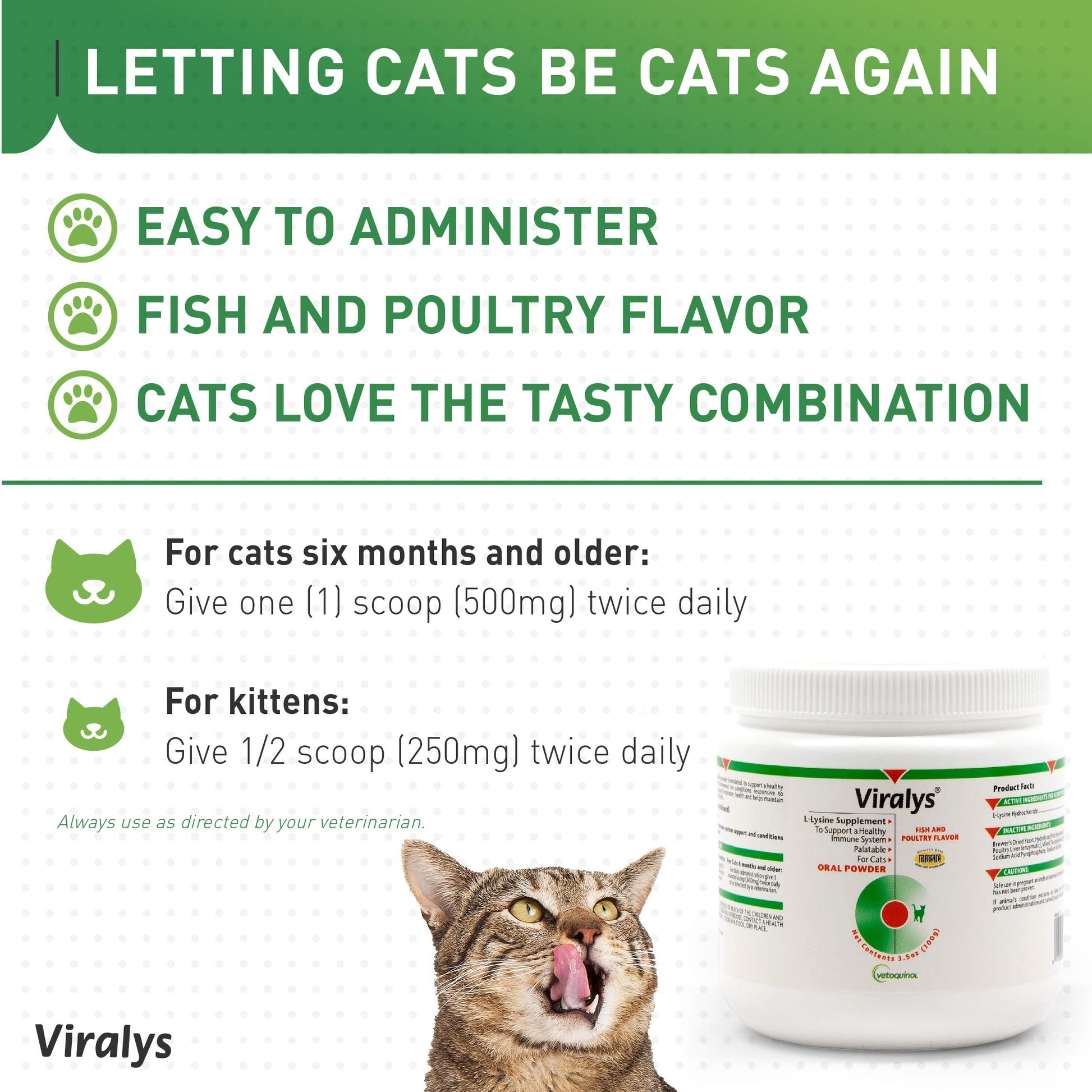 Vetoquinol Viralys Daily L-Lysine Powder for Cats and Kittens, Fish Flavored Lysine Supplement for Cats and Kittens to Support Immune Health Vetoquinol buy supplements canada