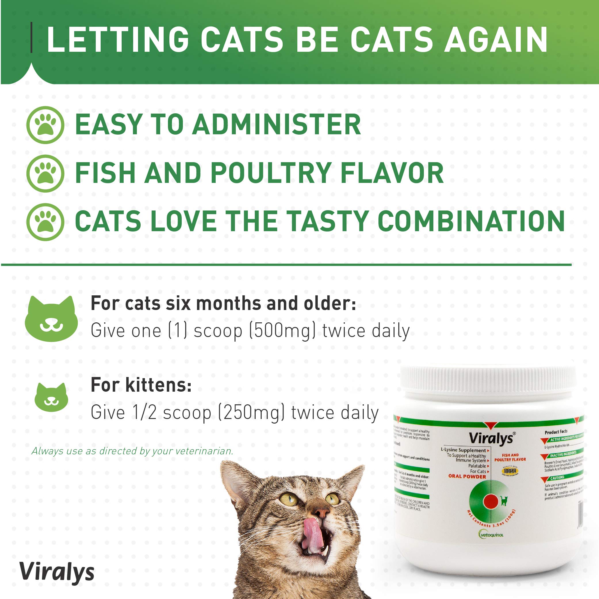 Vetoquinol Viralys Daily L-Lysine Powder for Cats and Kittens, Fish Flavored Lysine Supplement for Cats and Kittens to Support Immune Health Vetoquinol buy supplements canada