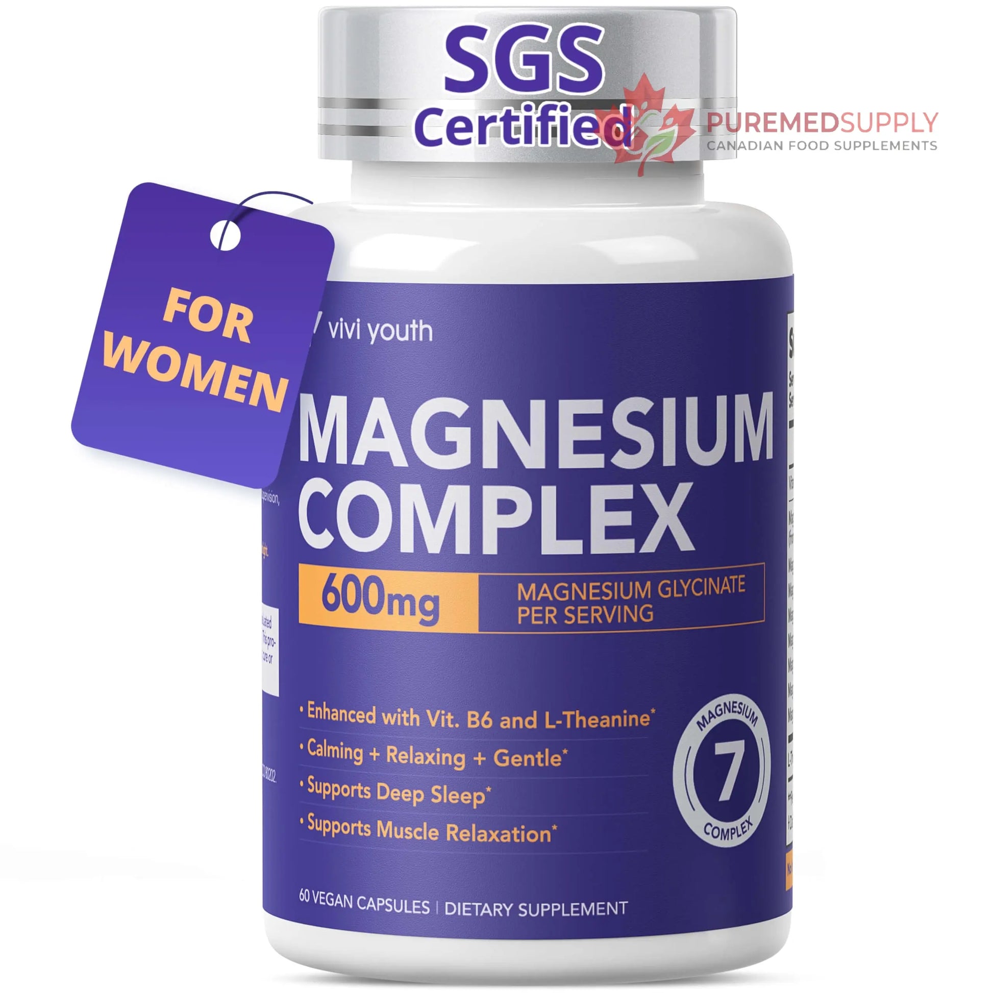 Magnesium 7 Complex for Women 1600mg, Magnesium Glycinate 600mg 7 High Absorption Magnesium Supplement with Citrate, Malate, Chelate, Taurate, Gluconate, Aspartate & Ascorbate for Sleep, 60 Capsules VIVI Youth buy supplements canada