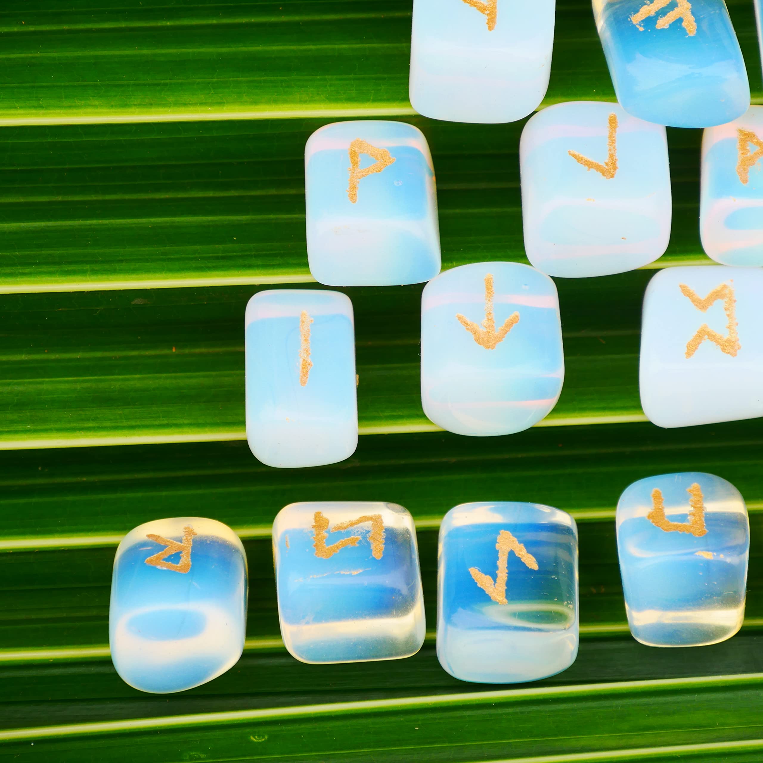 Opalite Rune Stone - Rune Set - Engraved Elder Futhark Alphabet Symbols - Witchcraft Crystals QUIPSA buy supplements canada