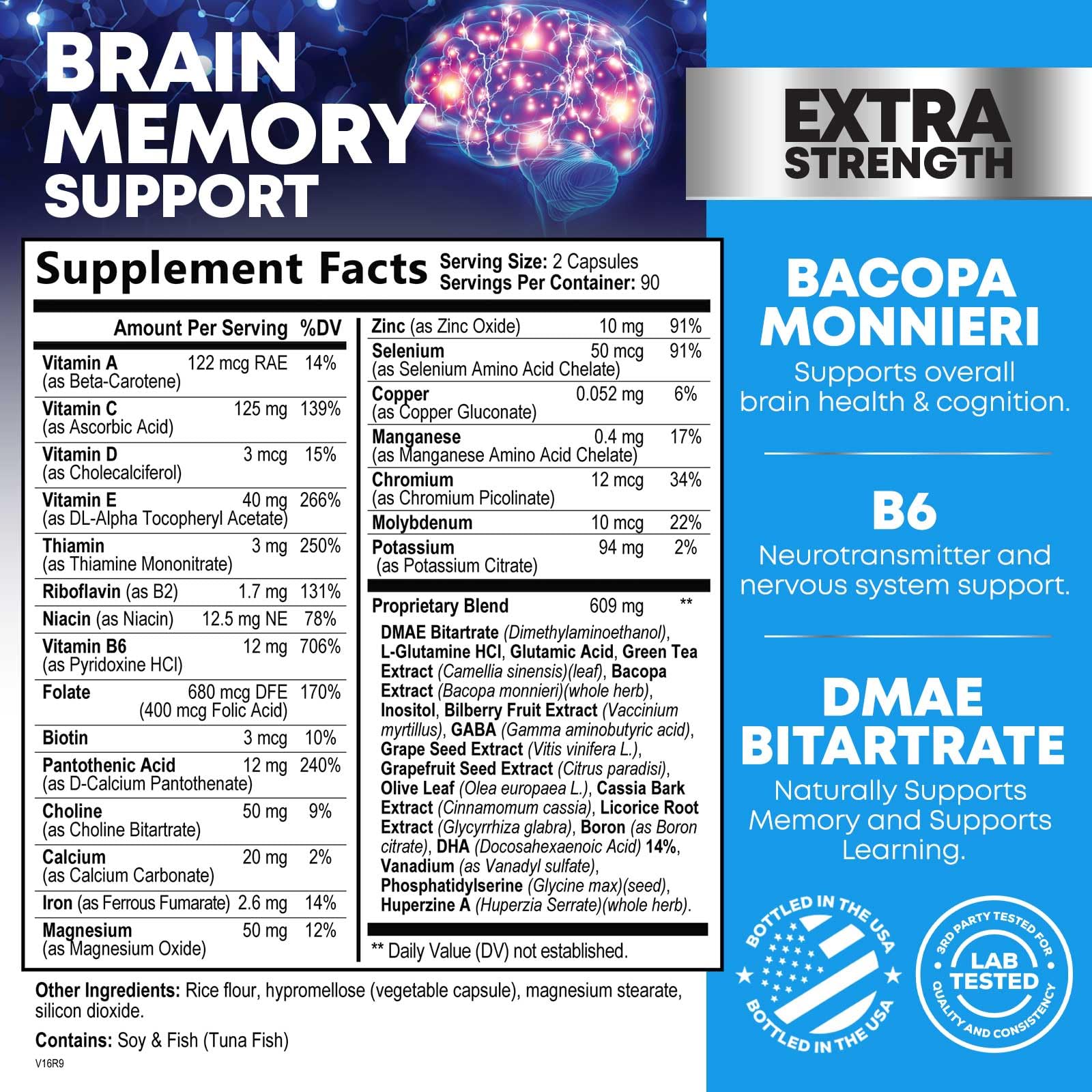 Brain Memory Supplement Pills - 3X Strength Nootropics for Concentration, Clarity & Focus Support - Brain Health Cognitive Vitamins with Bacopa, Phosphatidylserine & DMAE, Brain Booster - 180 Capsules Nature's Nutrition buy supplements canada