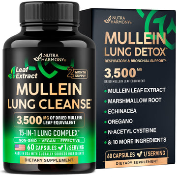 Mullein Lung Detox - Mullein Leaf Extract - Marshmallow Root | Echinacea | Oregano | Quercetin | NAC - 15-in-1 Lung Support & Cleanse for Smokers Supplement NUTRAHARMONY buy supplements canada