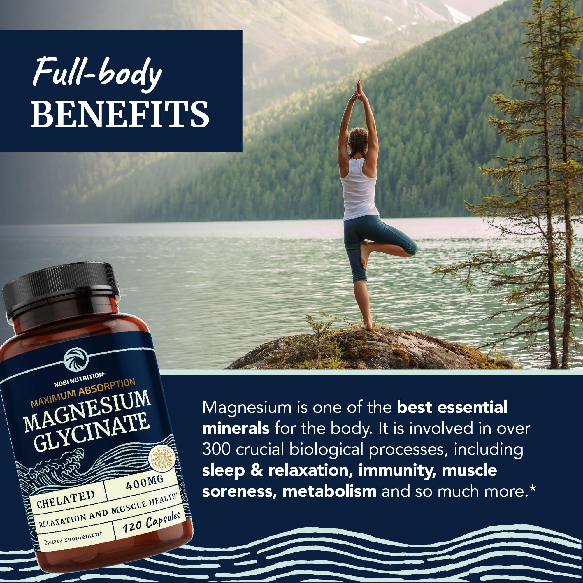 Magnesium Bisglycinate 400mg | Chelated Bisglycinate for Muscle Relaxation, Bones Nobi Nutrition buy supplements canada
