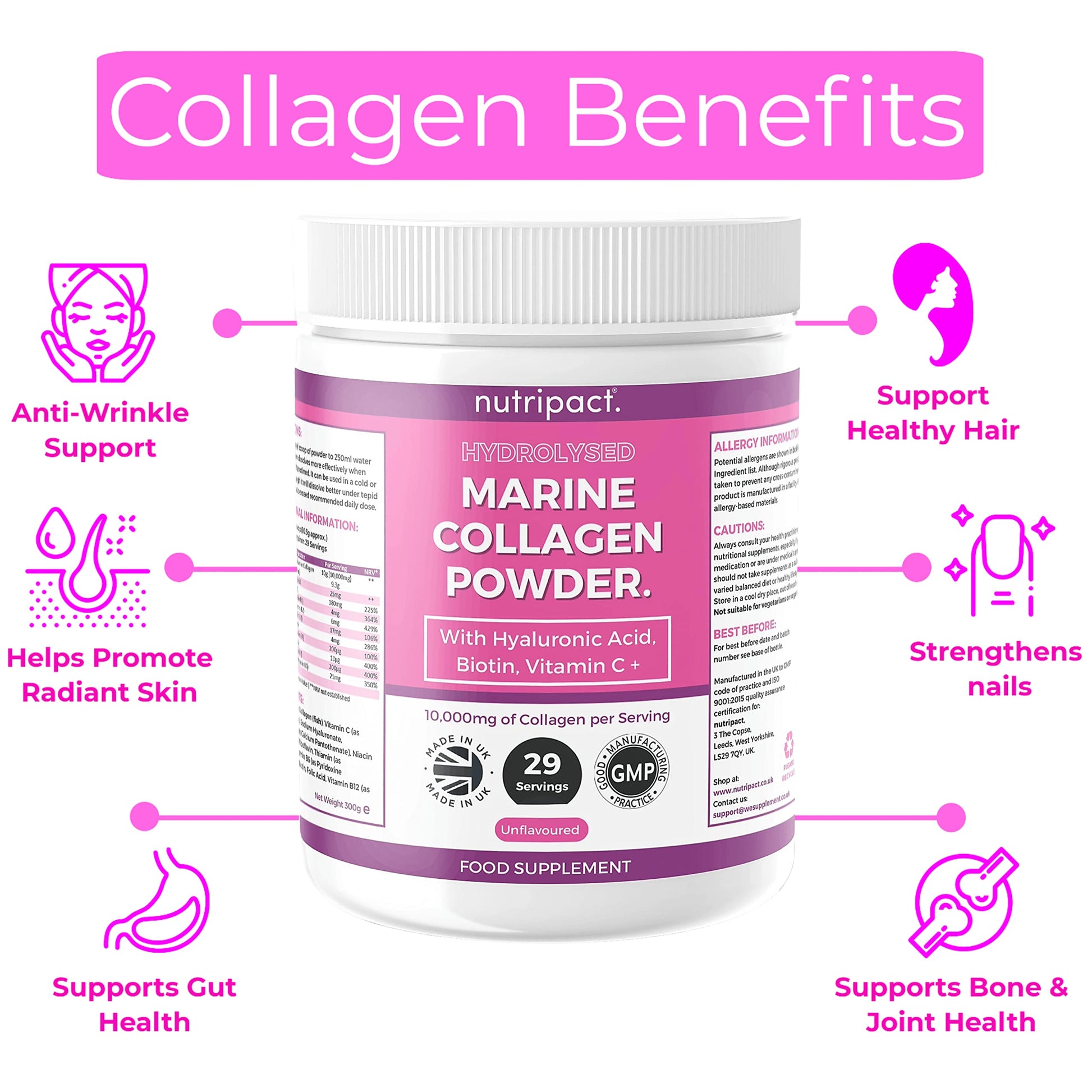 Hydrolysed Marine Collagen Peptides Powder with Hyaluronic Acid, Biotin, Vitamin C & B Vitamins – 10,000mg Collagen nutripact buy supplements canada