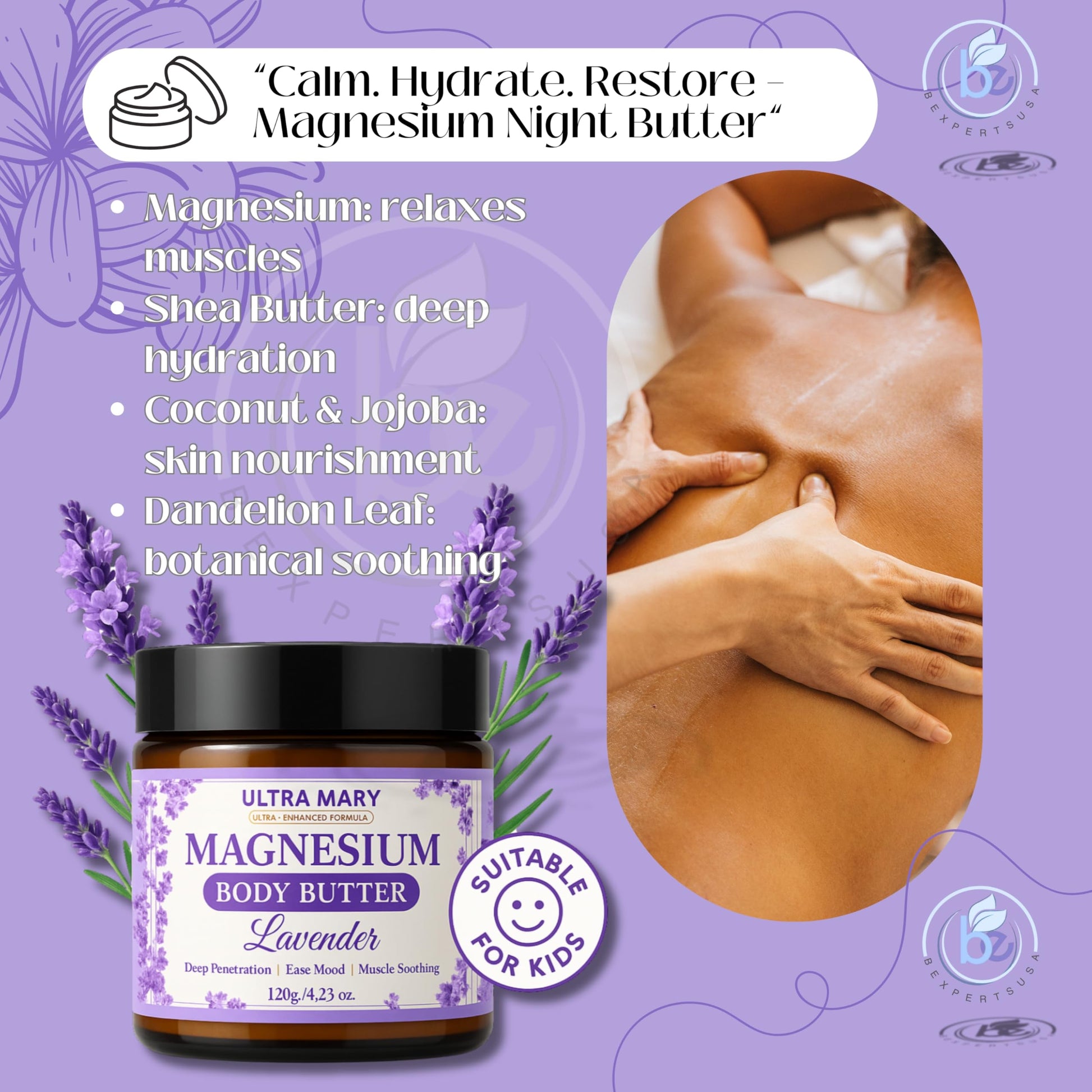Nighttime Magnesium Cream for Pain, Nerve & Leg Cramps - Magnesium Body Butter for Sleep with Shea Butter, Jojoba Oil, Coconut Extract & Dandelion - Lavender Magnesium Lotion for Kids - 4.23oz ULTRA MARY buy supplements canada