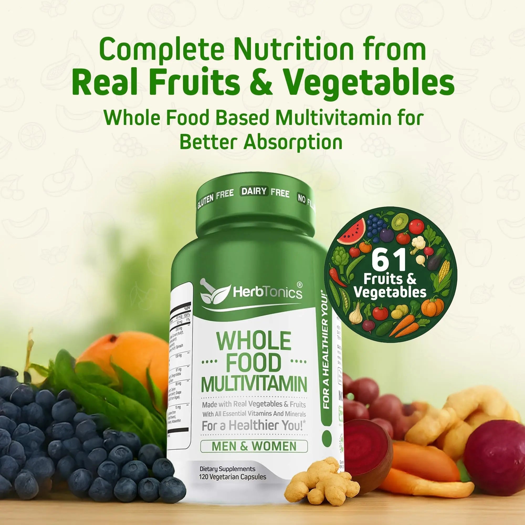 Herbtonics Whole Food Multivitamin for Men & Women – Vegan Multivitamin with Real Fruits & Veggies, Probiotics, CoQ10 Herbtonics buy supplements canada