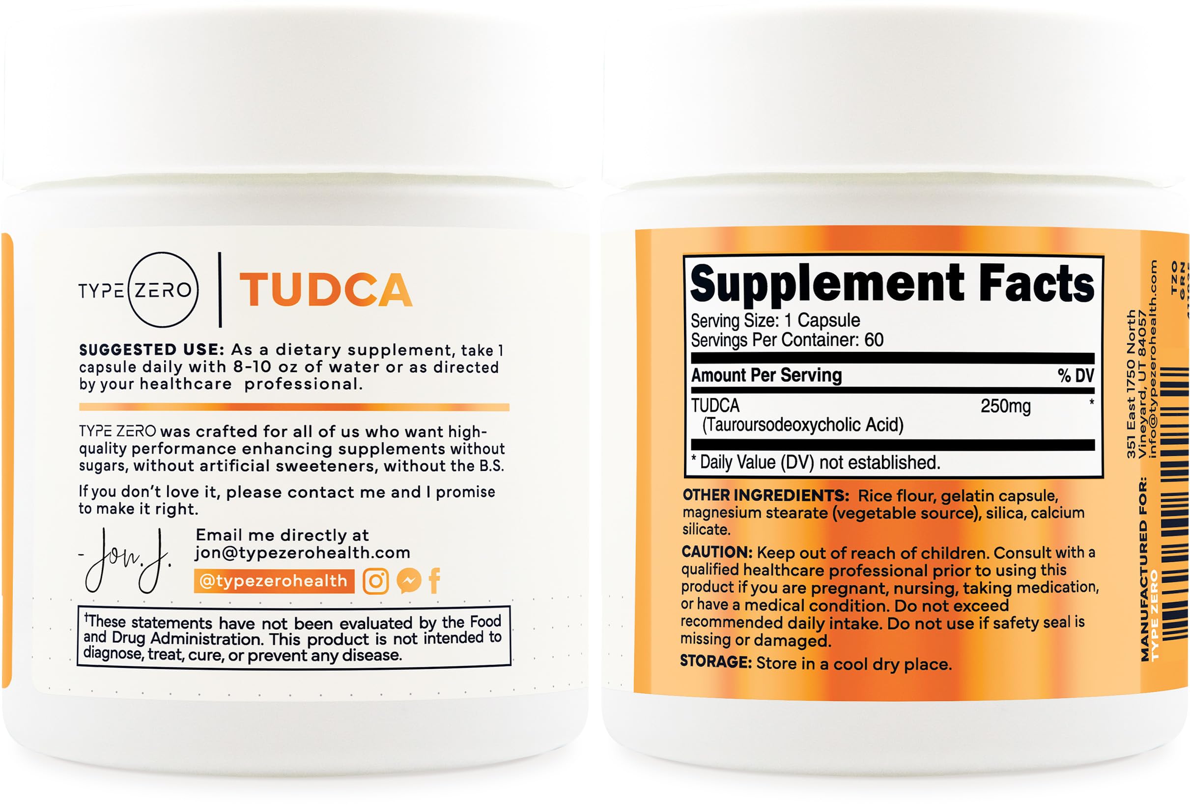 Type Zero Clean TUDCA Capsules 250mg - Pure Tauroursodeoxycholic Acid Supplement - Bile Salt Derivative - 60 Capsules, 60 Servings Type Zero buy supplements canada