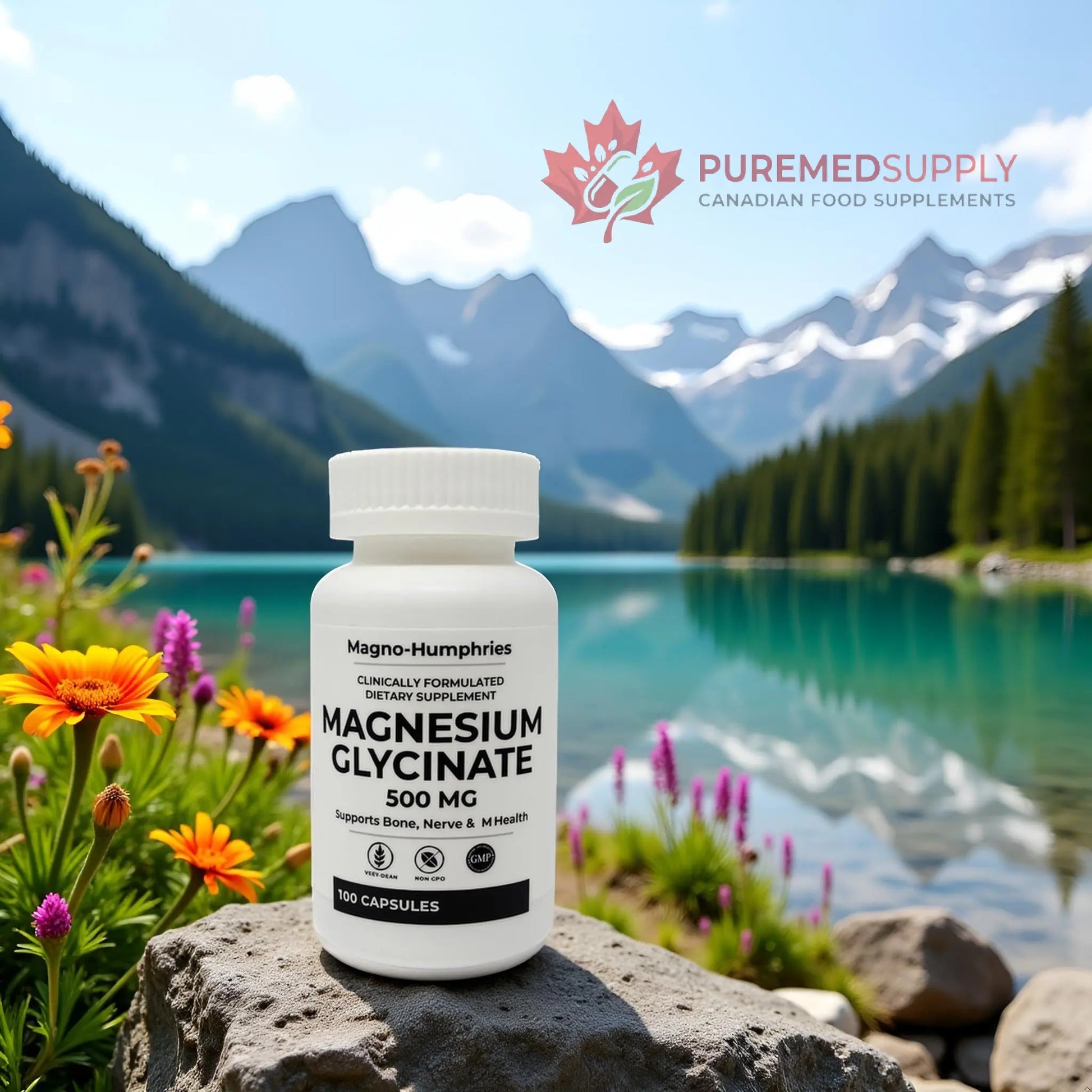 Magno-Humphries Magnesium Glycinate 500 mg - 100 Capsules | Gentle Chelated Form | Muscle, Nerve & Bone Support | Dietary Supplement | GMP Manufactured in The USA Magno-Humphries buy supplements canada