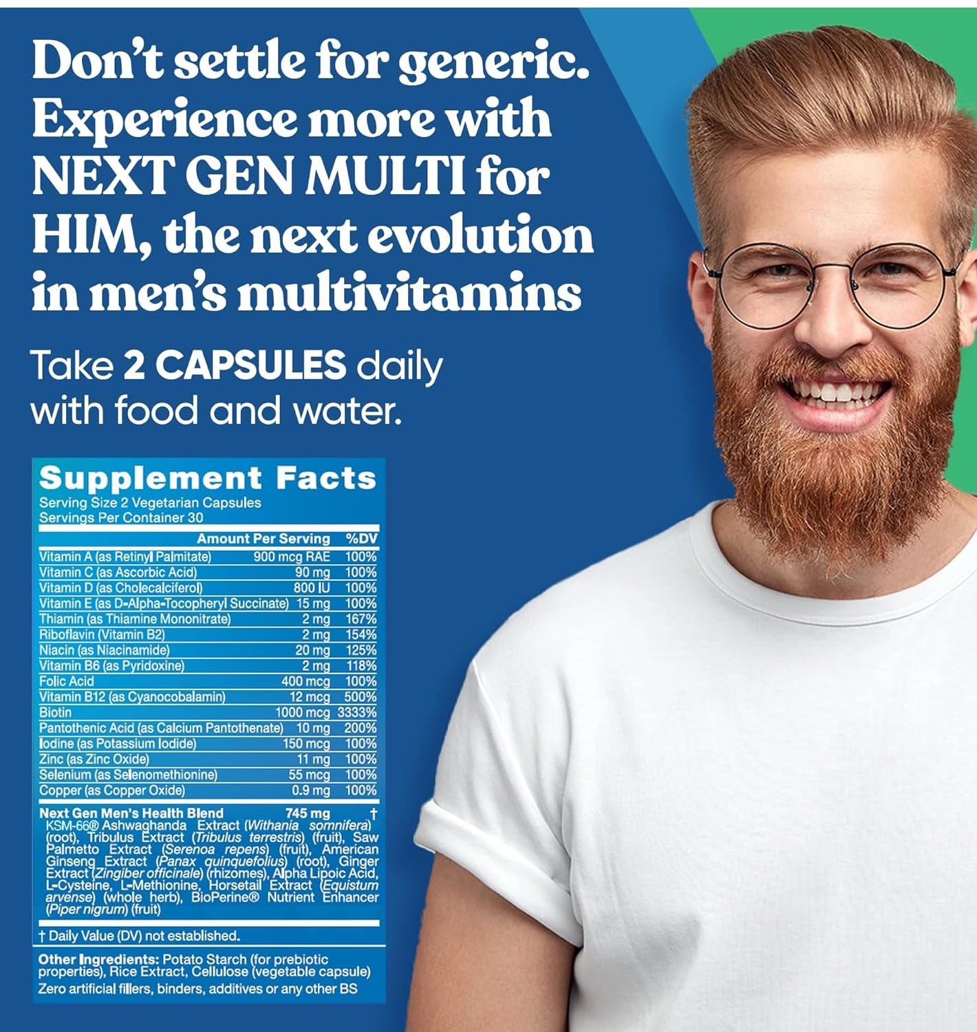 Next Gen Multi for Him Advanced Men’s Multivitamin Supplement - 26-in-1 Multiblend for Beard & Hair Growth, Men’s Reproductive Health, Metabolism, Heart, Skin, Eu Natural buy supplements canada