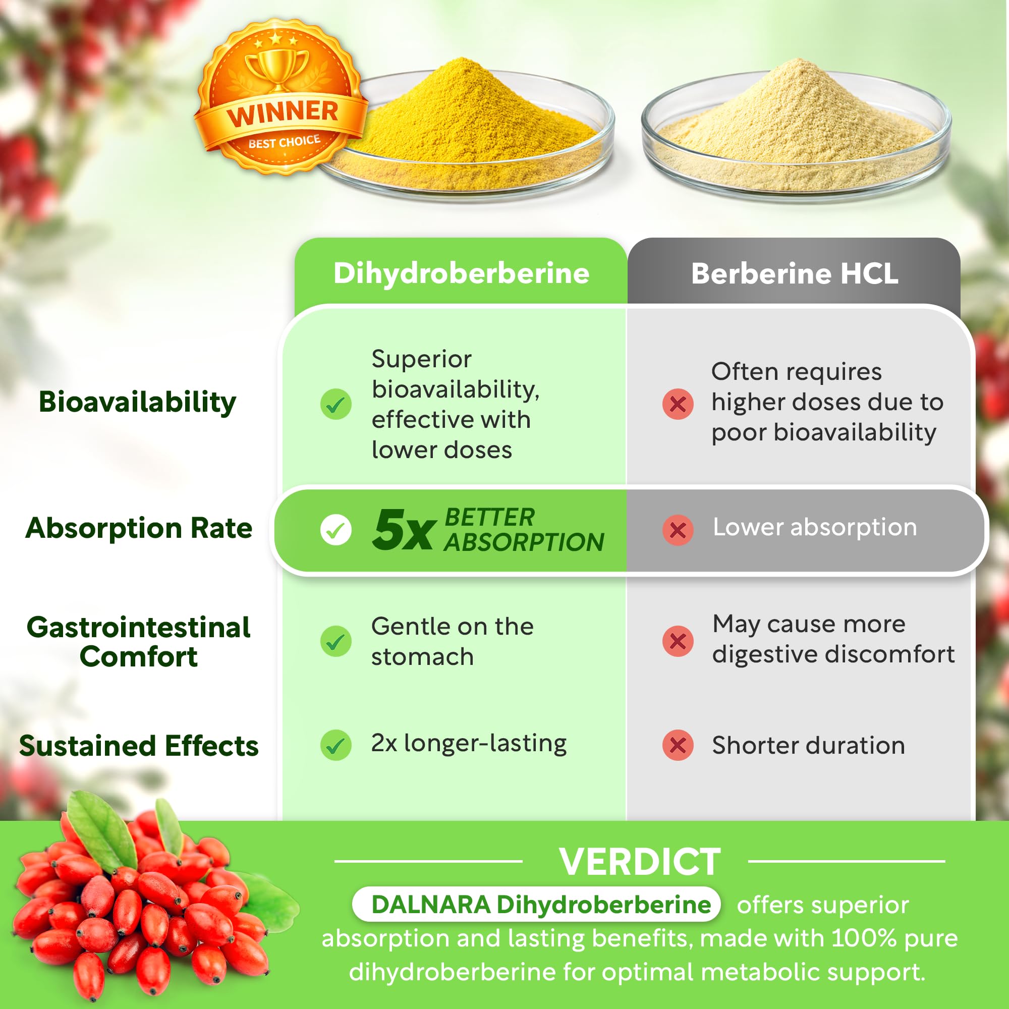 Dalnara Dihydroberberine Capsules 250mg, 60 Count - Supports Metabolic Wellness & Balanced Energy, Non-GMO,Dihydroberberine Supplement Dalnara buy supplements canada