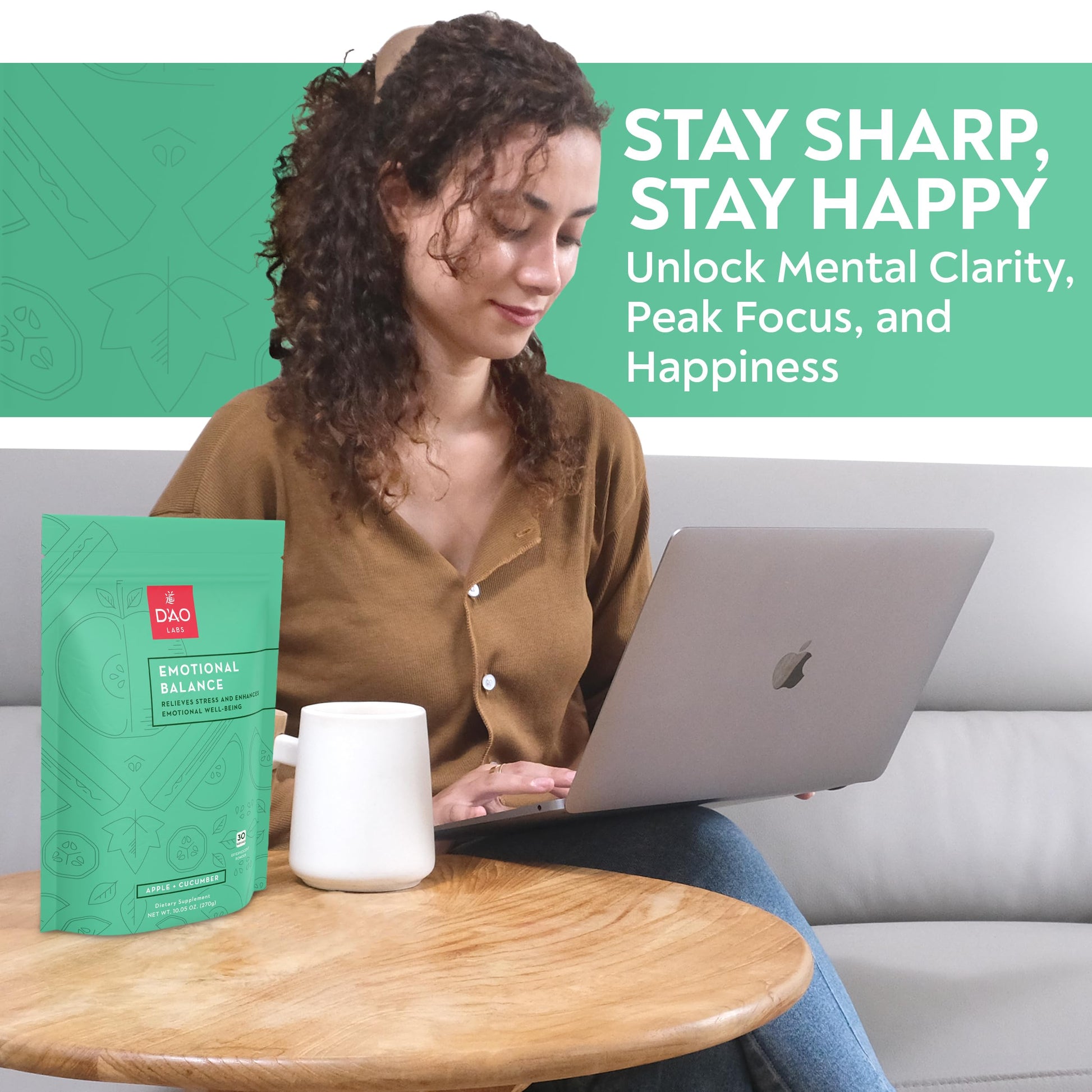 D'AO Labs Emotional Balance - Emotional Balance Powder - Calm & Stress Relief - Effervescent Powder with Apple-Cucumber Flavor - Xiao Yao San Traditional Chinese Herbal - 30 Individual Servings DAO Labs buy supplements canada