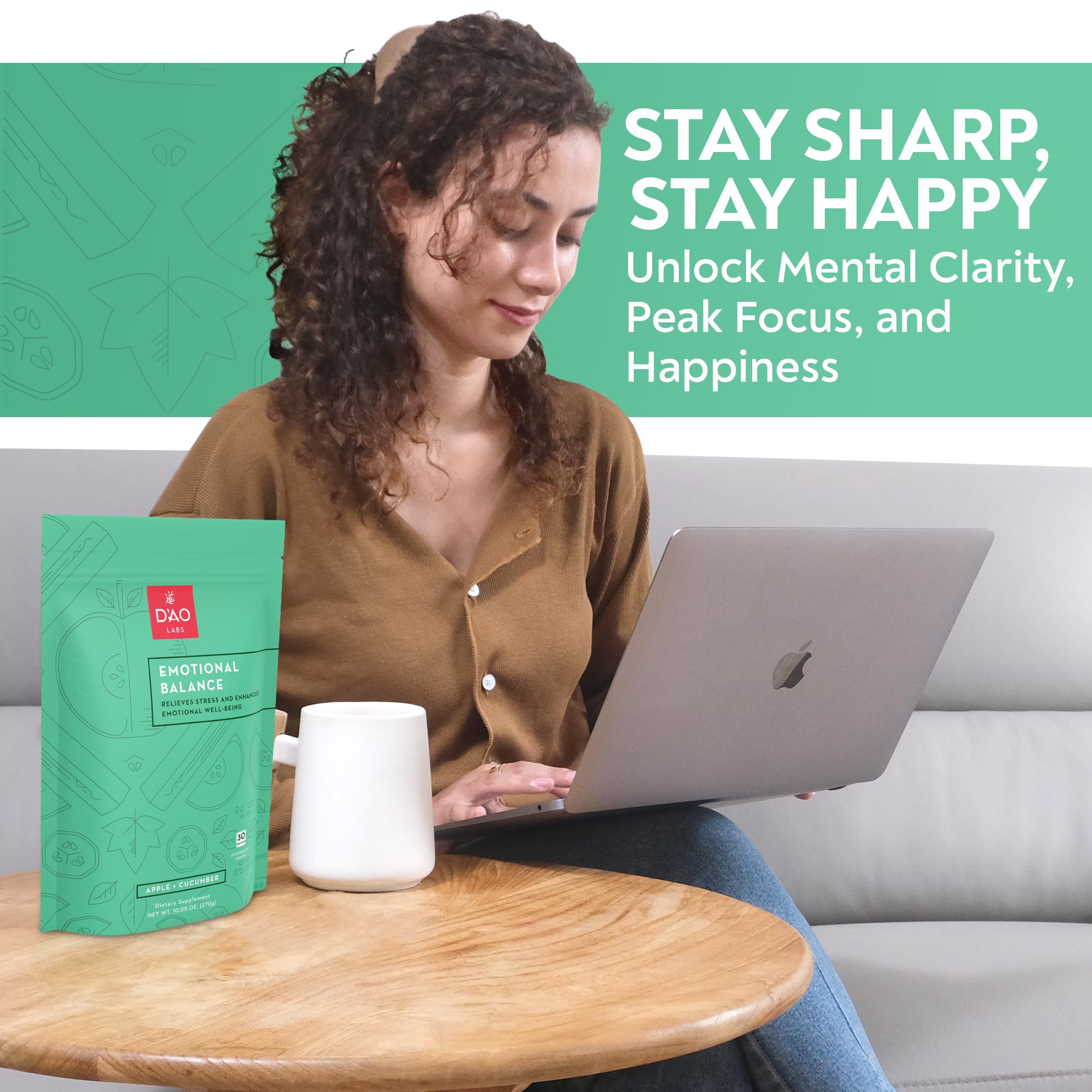 D'AO Labs Emotional Balance - Emotional Balance Powder - Calm & Stress Relief - Effervescent Powder with Apple-Cucumber Flavor - Xiao Yao San Traditional Chinese Herbal - 30 Individual Servings DAO Labs buy supplements canada