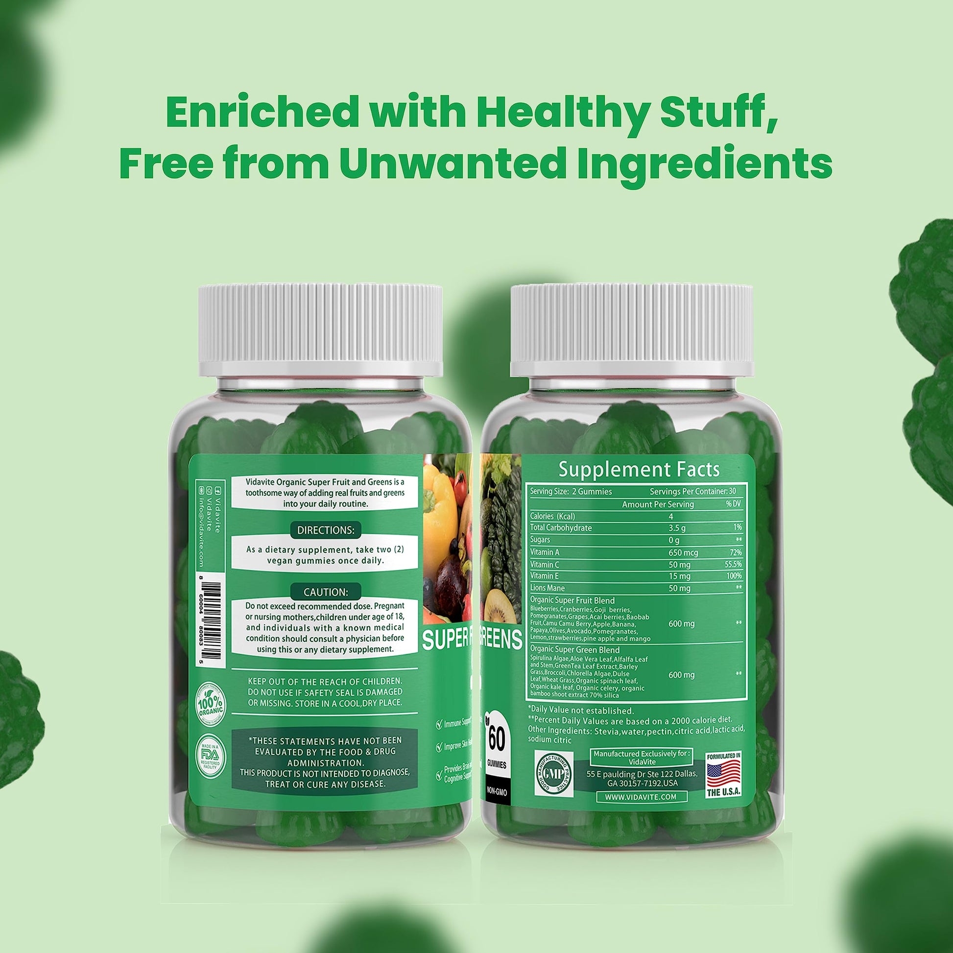 VIDAVITE Sugar-free Super Greens Gummies — US-Made, 35+ Fruit and Veggie gummies to Boost Immunity, Skin & Gut Health — Ideal Fruits and Vegetables Supplement VIDAVITE buy supplements canada
