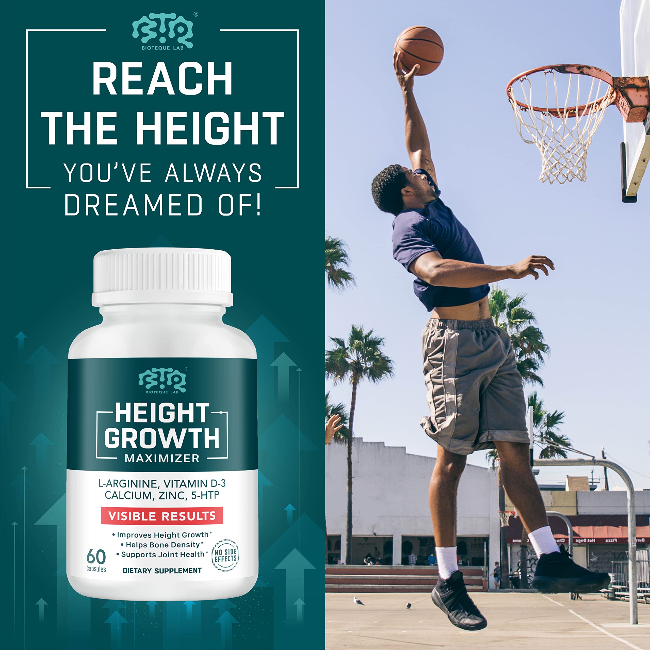 BIOTEQUELAB Height Growth Maximizer, Calcium, Vitamin D3 and Zinc Blend Pills, Bone Growth Supplement for Kids and Teens, Bone Strength, Density Support, GMO-Free, Gluten-Free, Made in USA, 60 Caps BTQ BIOTEQUE LAB buy supplements canada