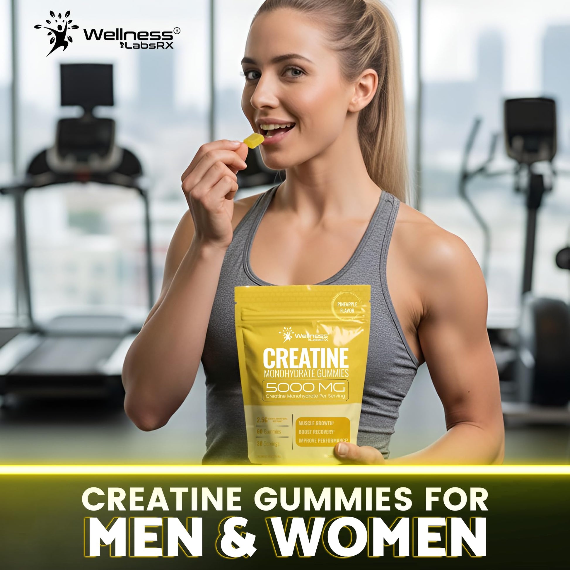 Creatine Gummies 5000mg, 30 Servings Creatine Monohydrate Gummies - Third-Party Tested Creatine for Women, Pineapple Flavor Creatine for Men, Muscle Growth, WELLNESS LABSRX buy supplements canada