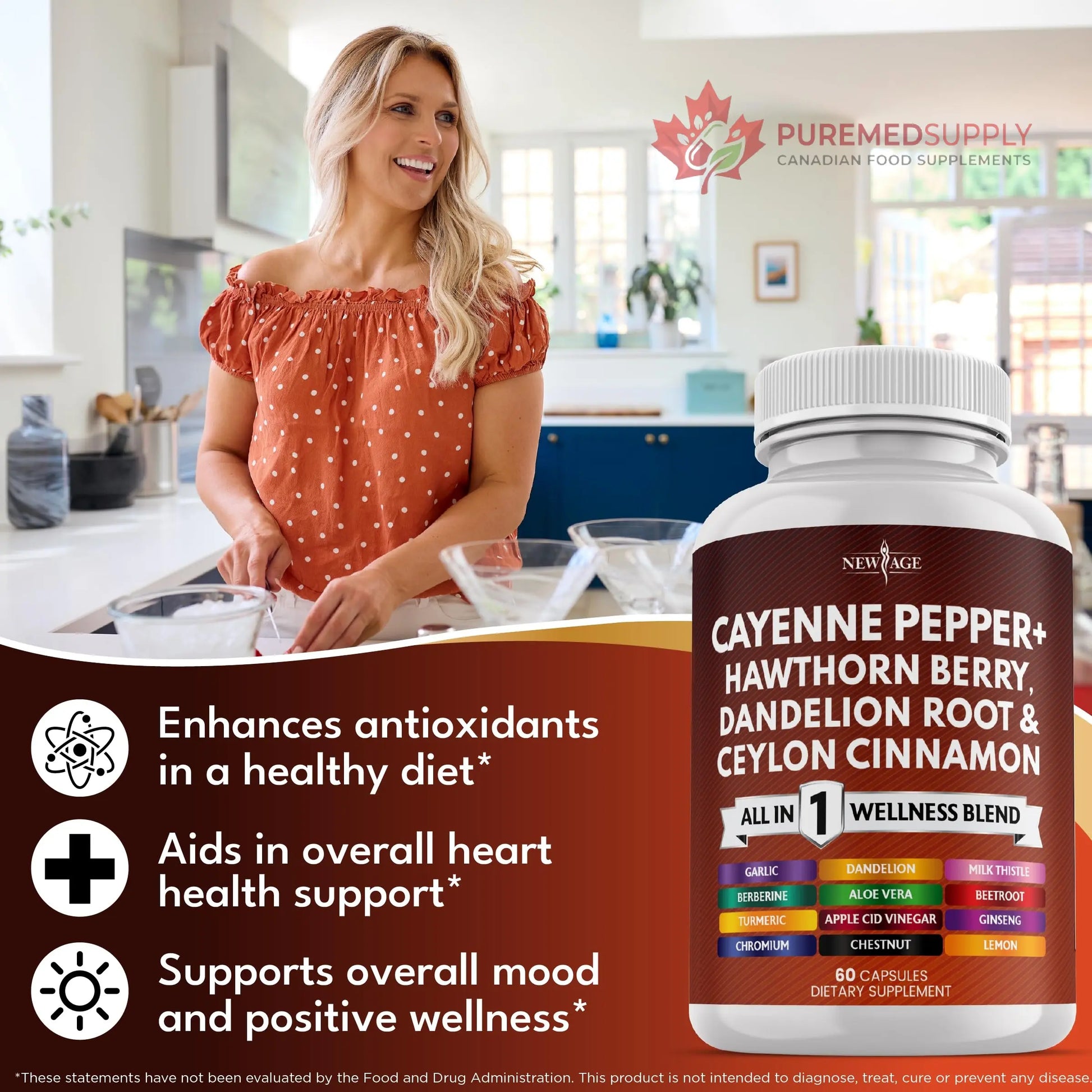 NEW AGE Cayenne Pepper Capsules Supplement with Hawthorn Berry, Dandelion Root, Ceylon Cinnamon, Garlic, Ginger, ACV, Milk Thistle, Beet Root, Aloe Vera - 120 Count NEW AGE buy supplements canada