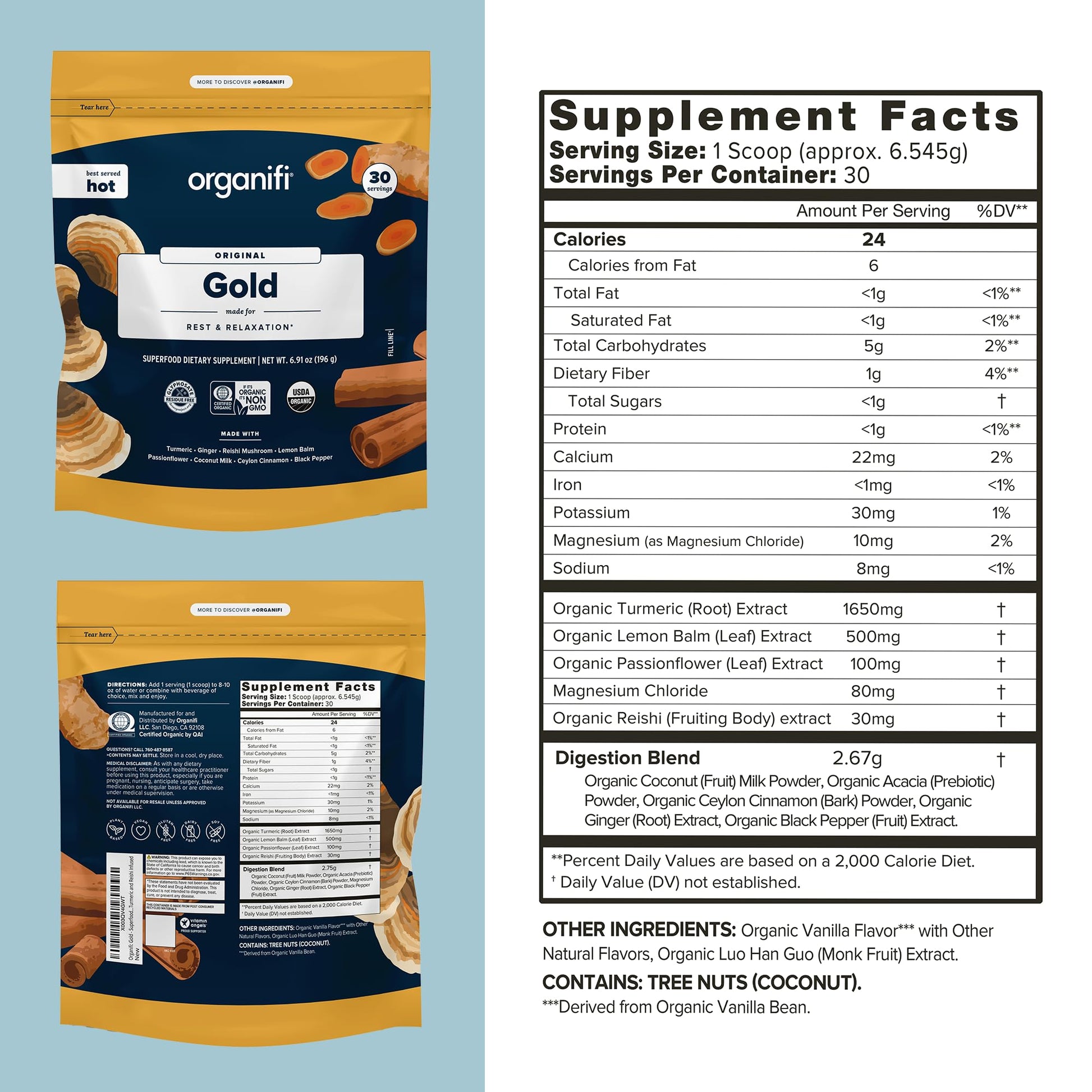 Organifi: Gold - Superfood Supplement Powder- 90 Servings (3 Pack) - Stress Support Organifi buy supplements canada