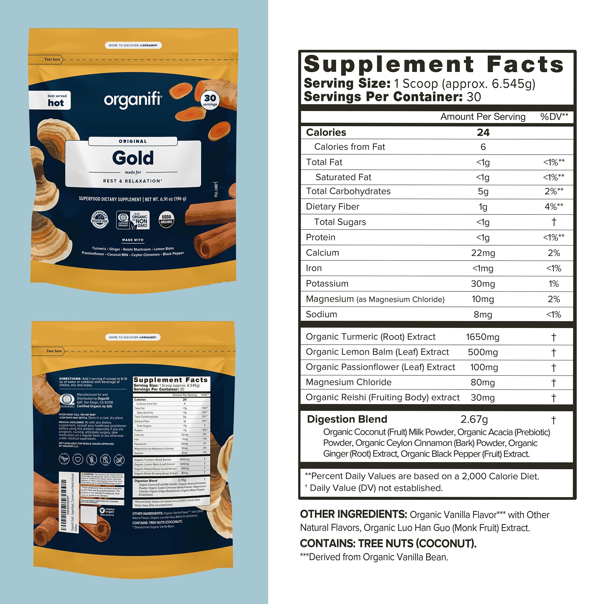 Organifi: Gold - Superfood Supplement Powder- 90 Servings (3 Pack) - Stress Support Organifi buy supplements canada