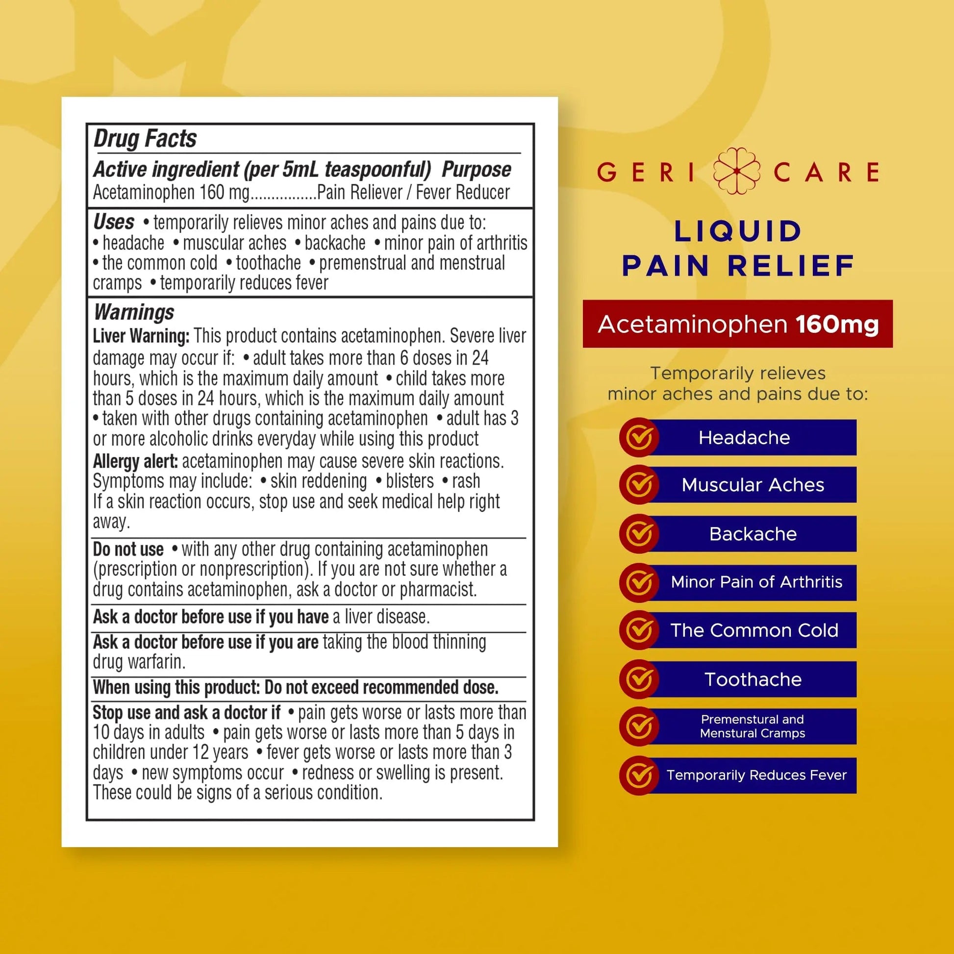 GeriCare Regular Strength Liquid Acetaminophen 160 mg, Pain Reliever, Fever Reducer, Aspirin & Alcohol Free, Cherry Flavored 16 Fl Oz (Pack of 2) GeriCare buy supplements canada