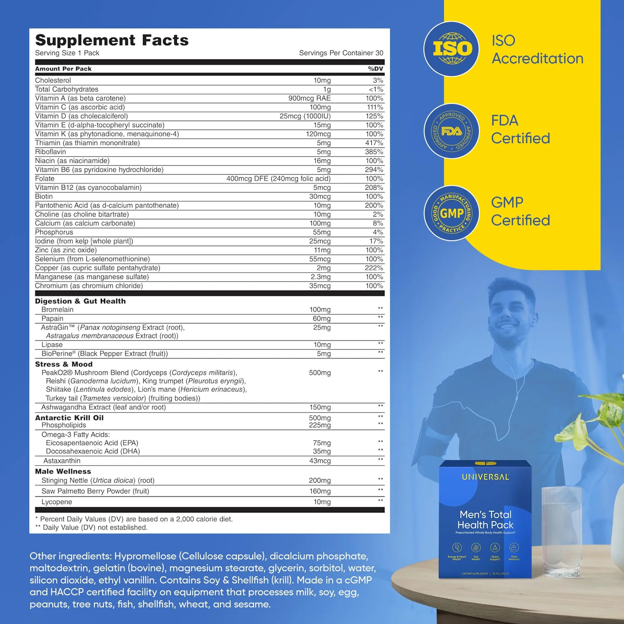 Men's Total Health Daily Vitamin Packs - 22 Essential Minerals & Vitamins for Men, All-in-One Multivitamin Supplement for Energy Universal U buy supplements canada
