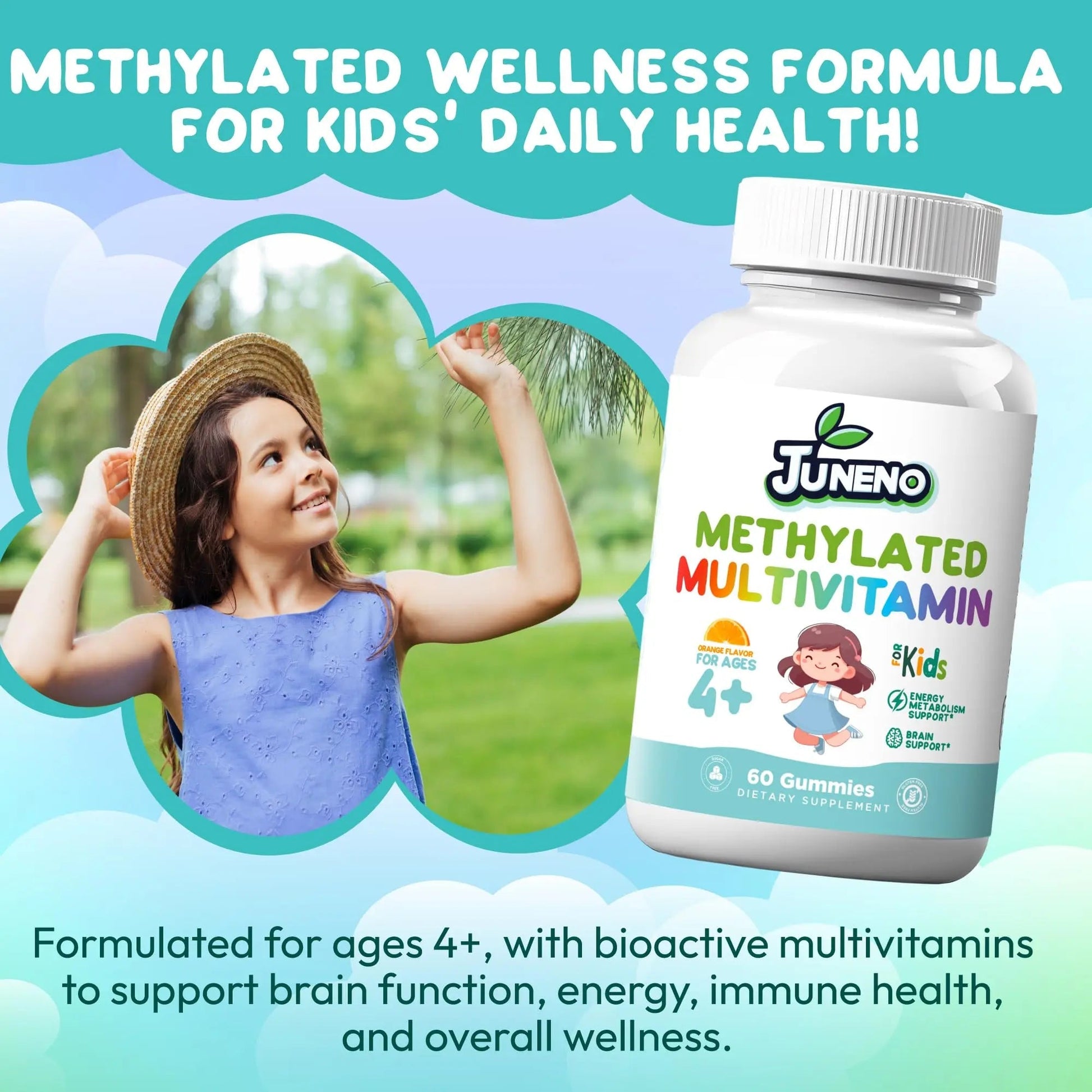 Juneno Methylated Multivitamin Gummies for Kids - MTHFR Support Supplement with B Complex 5-MTHF Folate (L-Methylfolate) Juneno buy supplements canada