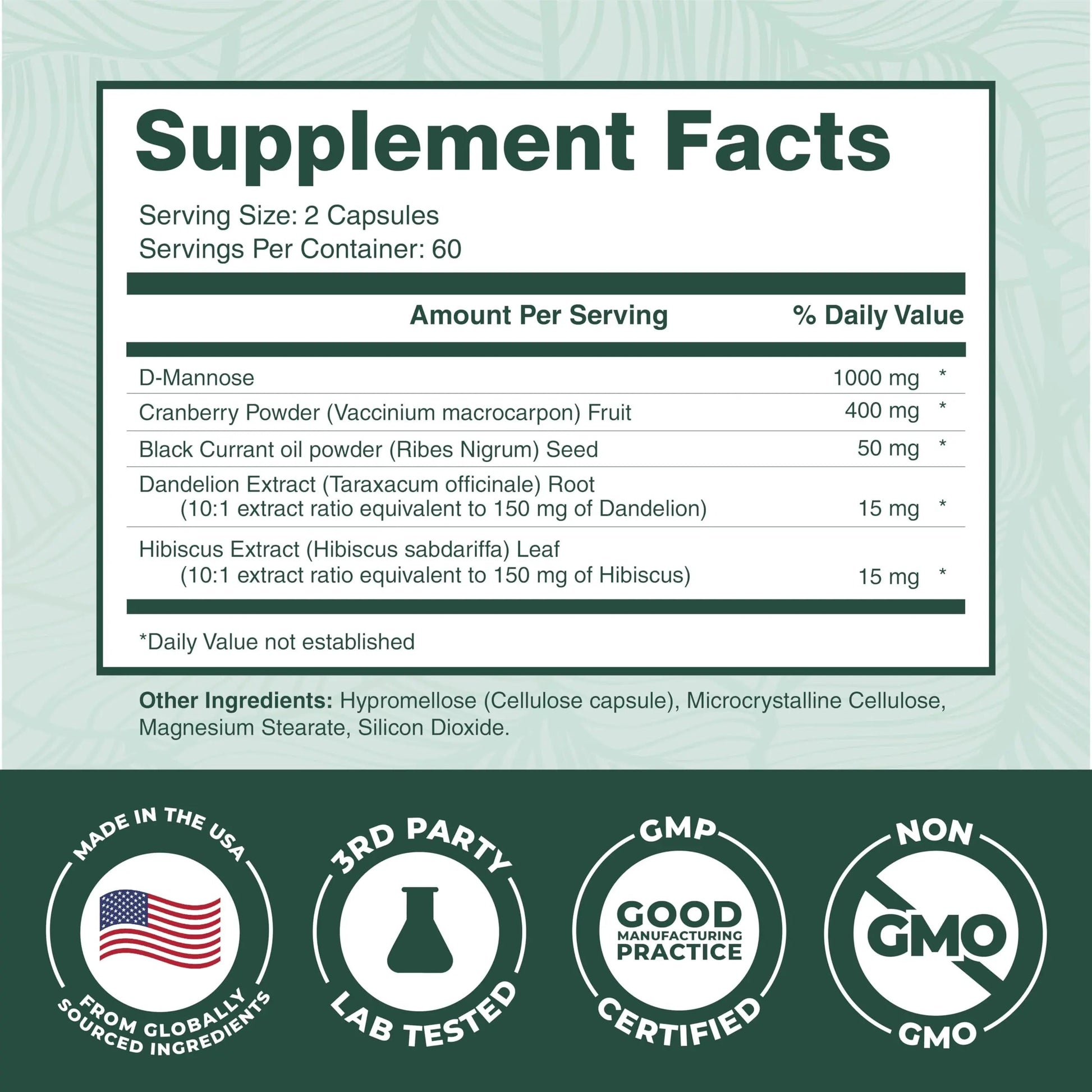 PurePremium D-Mannose with Cranberry, Hibiscus & Dandelion - 1000mg D-Mannose Supplements for Women Supports Urinary Tract Health & Bladder Health - Made in USA, Vegan, 120 Capsules, 2 Month Supply PurePremium Supplements buy supplements canada