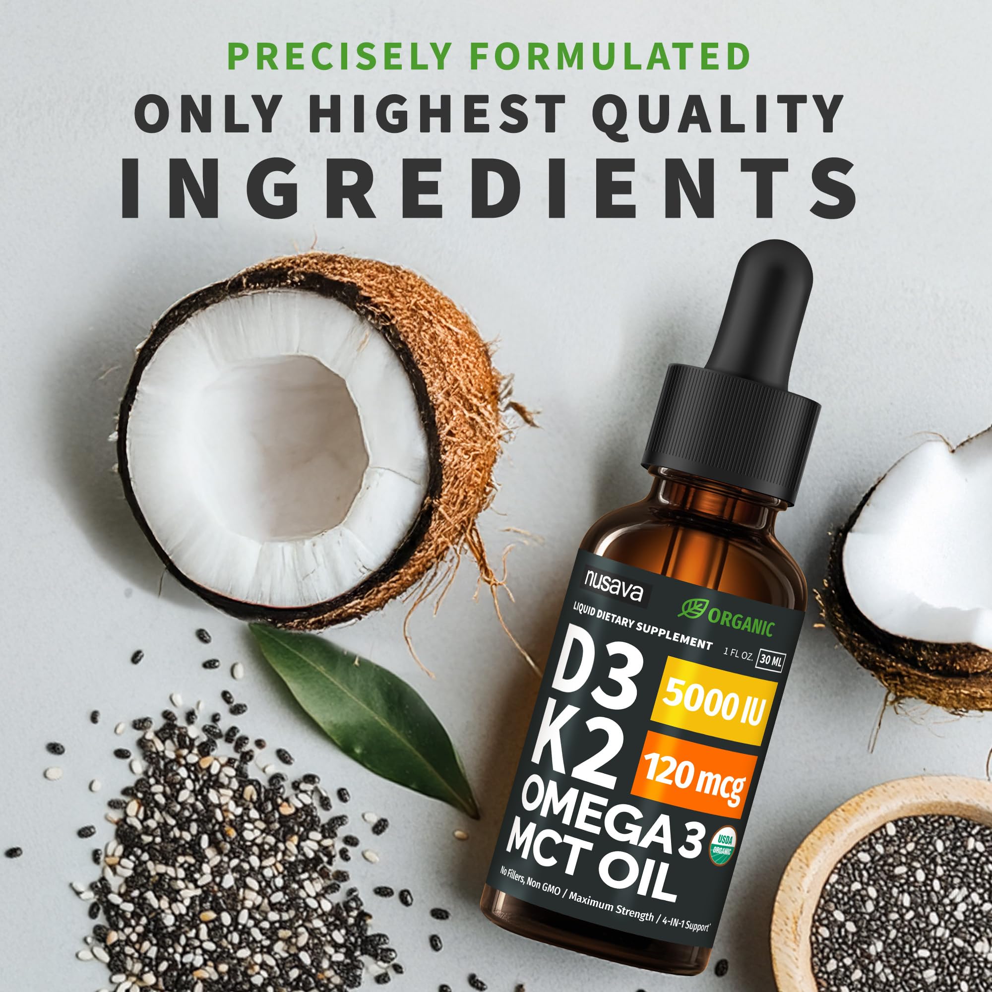 (2 Pack) Organic Vitamin D3 K2 Drops with MCT Oil Omega 3, 5000 IU, Maximum Strength Vitamin D Liquid, No Fillers, Non-GMO Liquid D3 for Faster Absorption and Immune Support (Unflavored, 2 Fl Oz) NUSAVA buy supplements canada