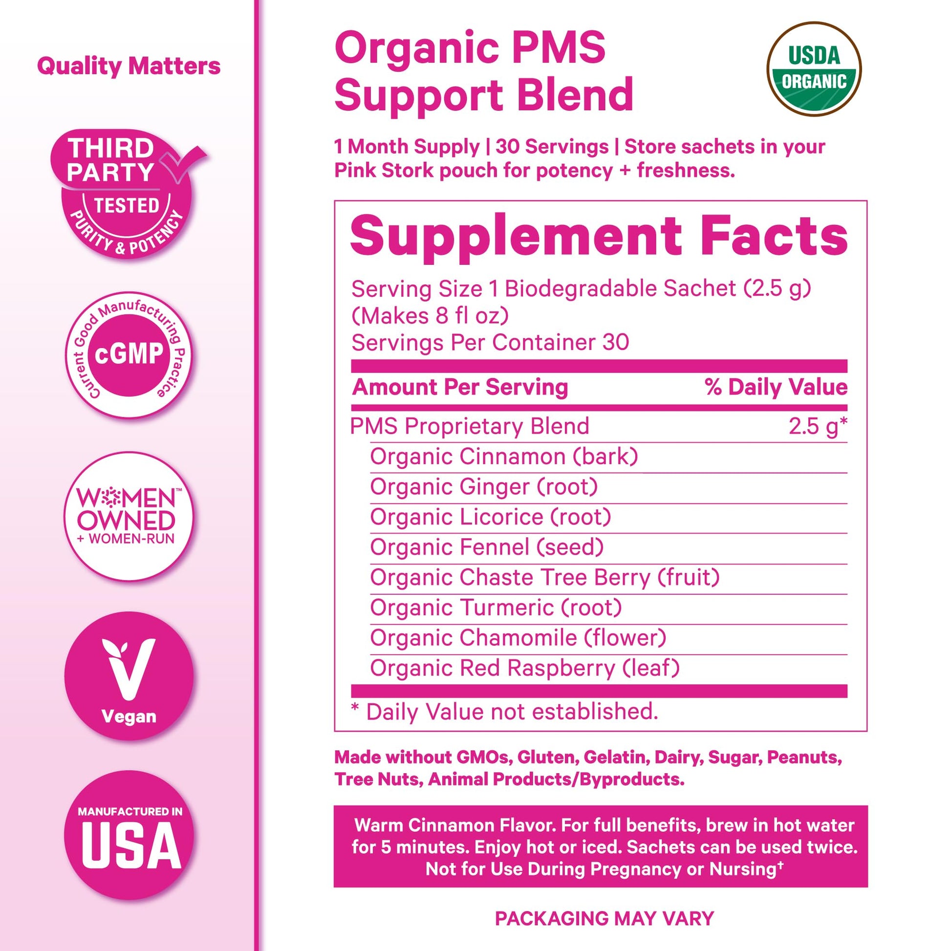 Pink Stork Organic PMS Tea for Hormone Balance, Mood Swings, Bloating, and Period Regularity - 8 Herbs - Vitex, Red Raspberry Leaf, Chamomile - Caffeine-Free - 15 Sachets, Hot or Iced Pink Stork buy supplements canada