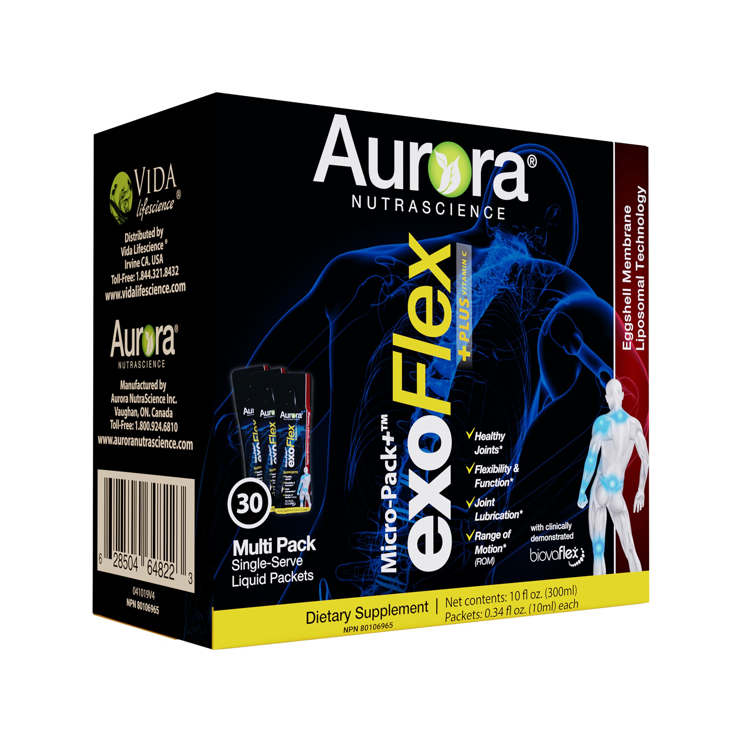 Aurora Nutrascience Micro-Pack Liposomal exoFlex+ - Liquid Vitamin C Supplement, Eggshell Membrane with BiovaFlex, Curcumin, & Boswellia, for Men & Women - 30 Single-Serve Packets Aurora Nutrascience buy supplements canada