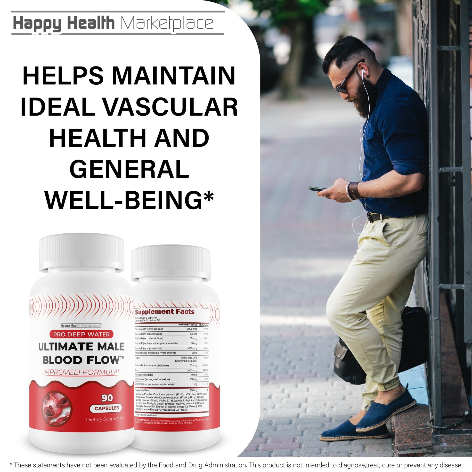 Pro Deep Water Ultimate Male Blood Flow - Improved Formula - Our Best Improved Blood Flow Supplement for Men - Advanced Blood Flow Support for Men - Our Best Circulation Supplement Alpha Boost Pills Happy Health Marketplace buy supplements canada