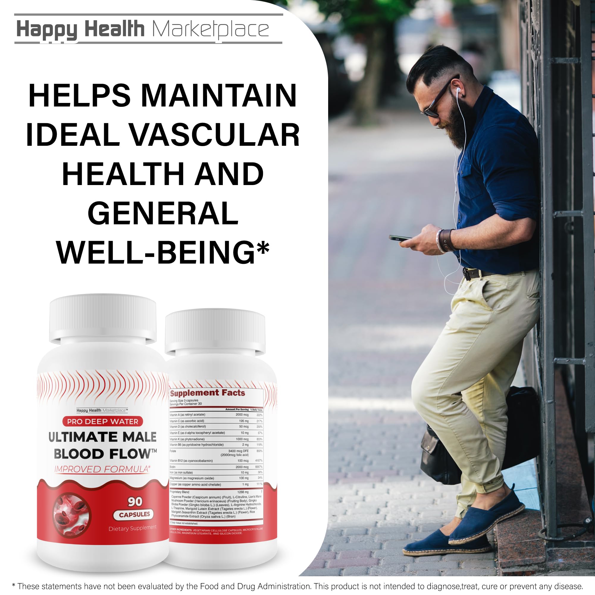 Pro Deep Water Ultimate Male Blood Flow - Improved Formula - Our Best Improved Blood Flow Supplement for Men - Advanced Blood Flow Support for Men - Our Best Circulation Supplement Alpha Boost Pills Happy Health Marketplace buy supplements canada