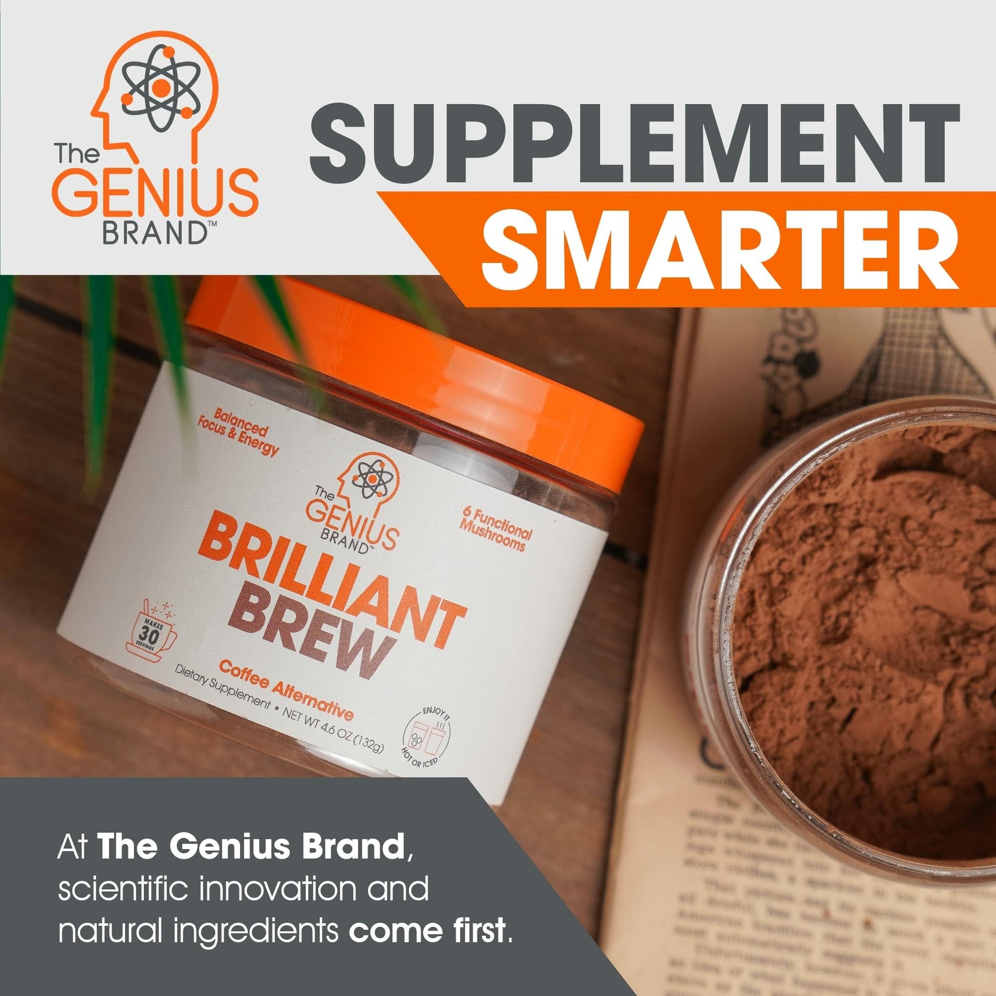 The Genius Brand Genius Brilliant Brew - Natural Coffee Substitute for Clear Thinking, Energy & Immune Support - No Crash or Jitters - Powered by Nootropics - Non-GMO - 30 Servings - Sweet Cocoa The Genius Brand buy supplements canada