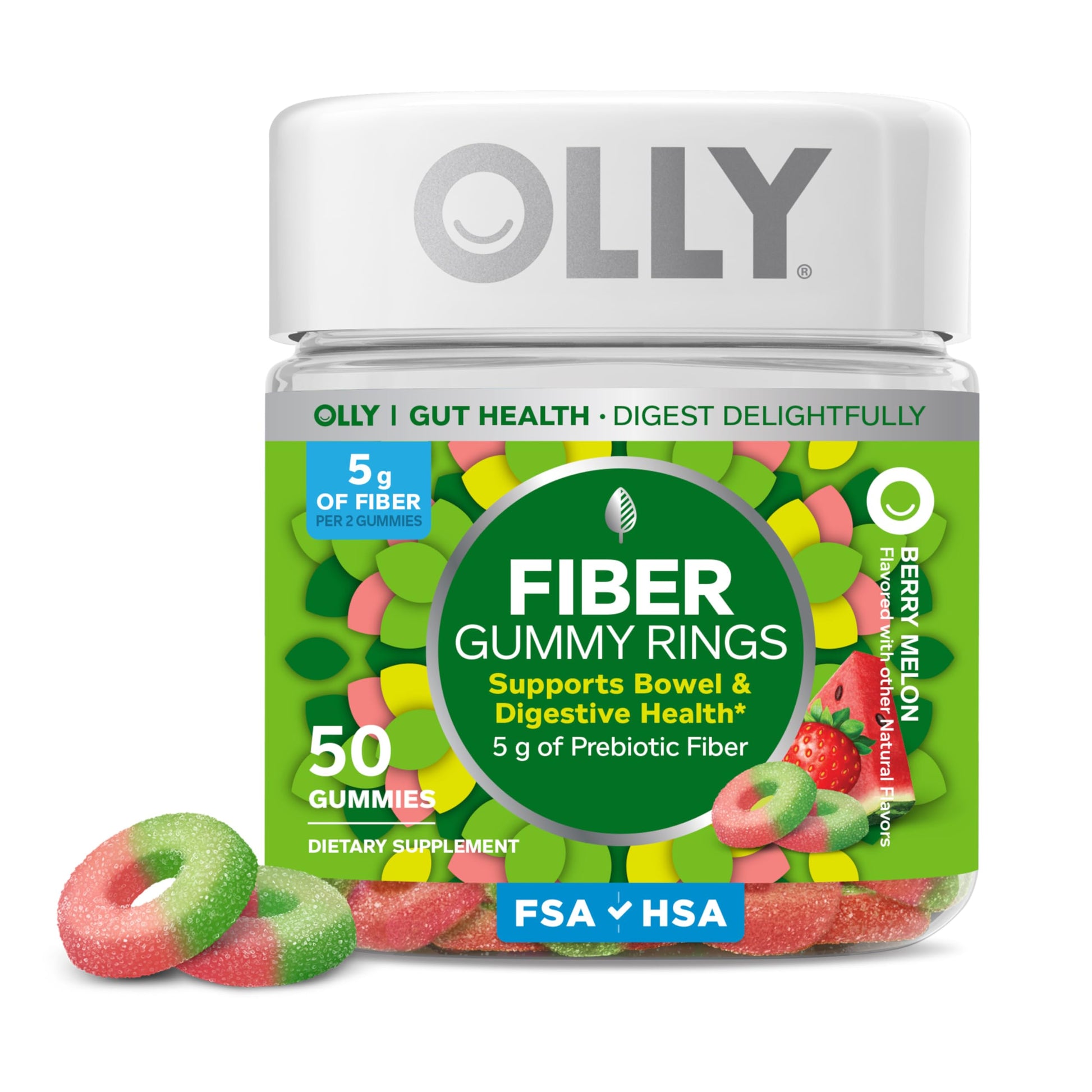 OLLY Fiber Gummy Rings, 5g Prebiotic Fiber, FOS (Fructo-oligosaccharides), Digestive Support, Berry Melon 50ct OLLY buy supplements canada