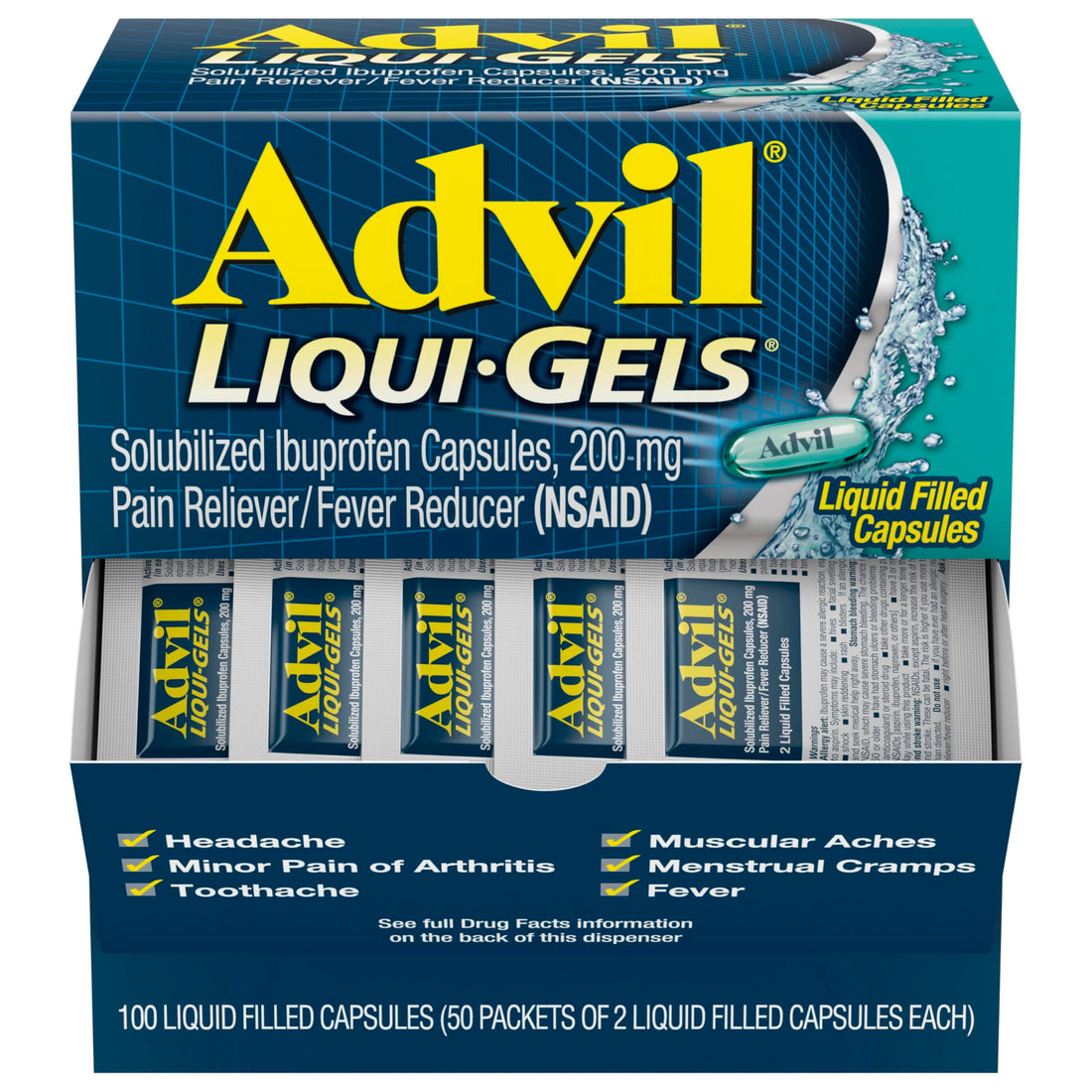 Advil Liqui-Gels Pain Reliever and Fever Reducer, Pain Medicine for Adults with Ibuprofen 200mg for Headache, Backache, Menstrual Pain and Joint Pain Relief - 50x2 Liquid Filled Capsules Advil buy supplements canada