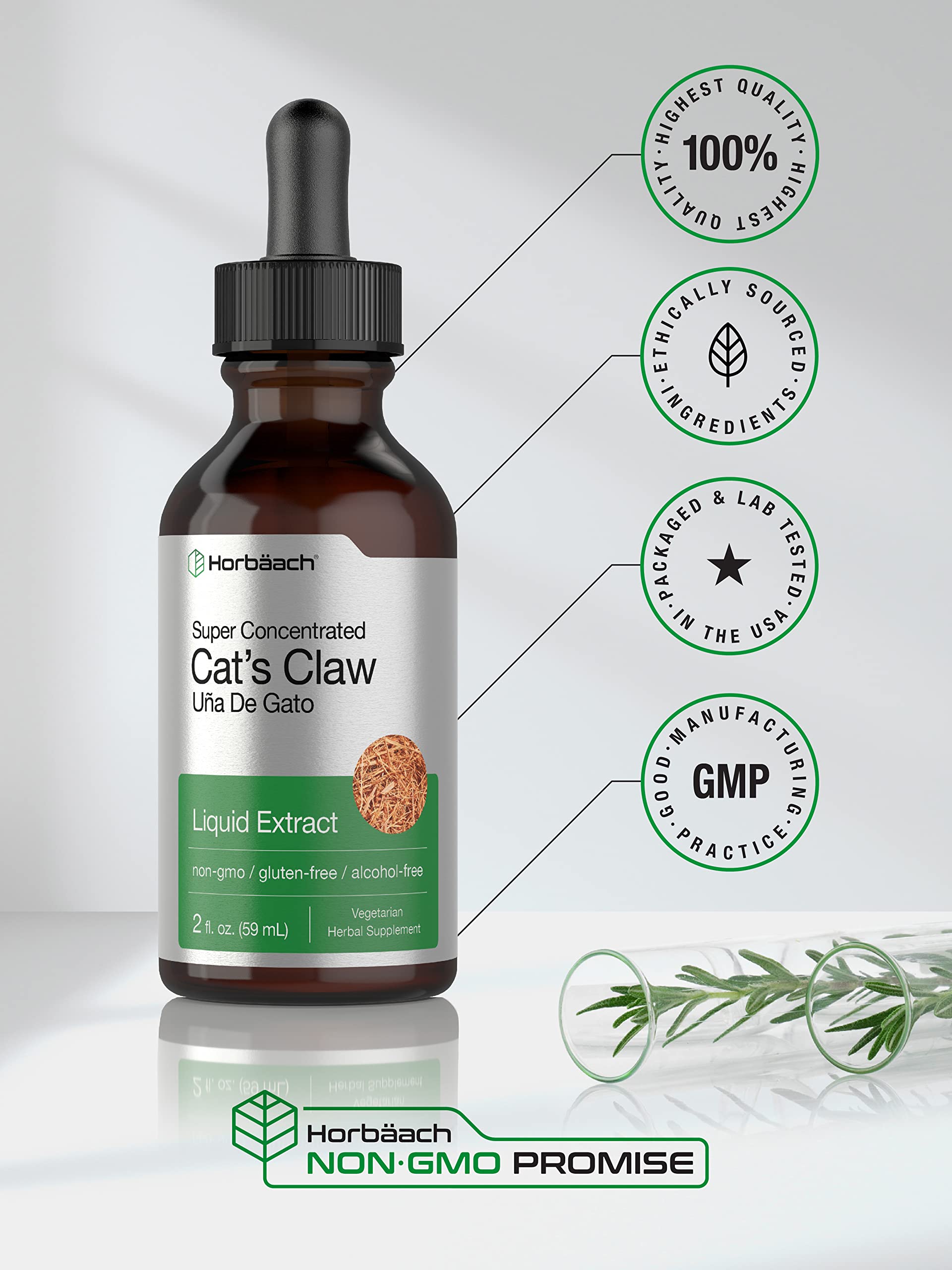 Cats Claw Herb Extract Tincture | 2 Fl Oz | Alcohol Free | Vegetarian, Non-GMO, Gluten Horbäach buy supplements canada