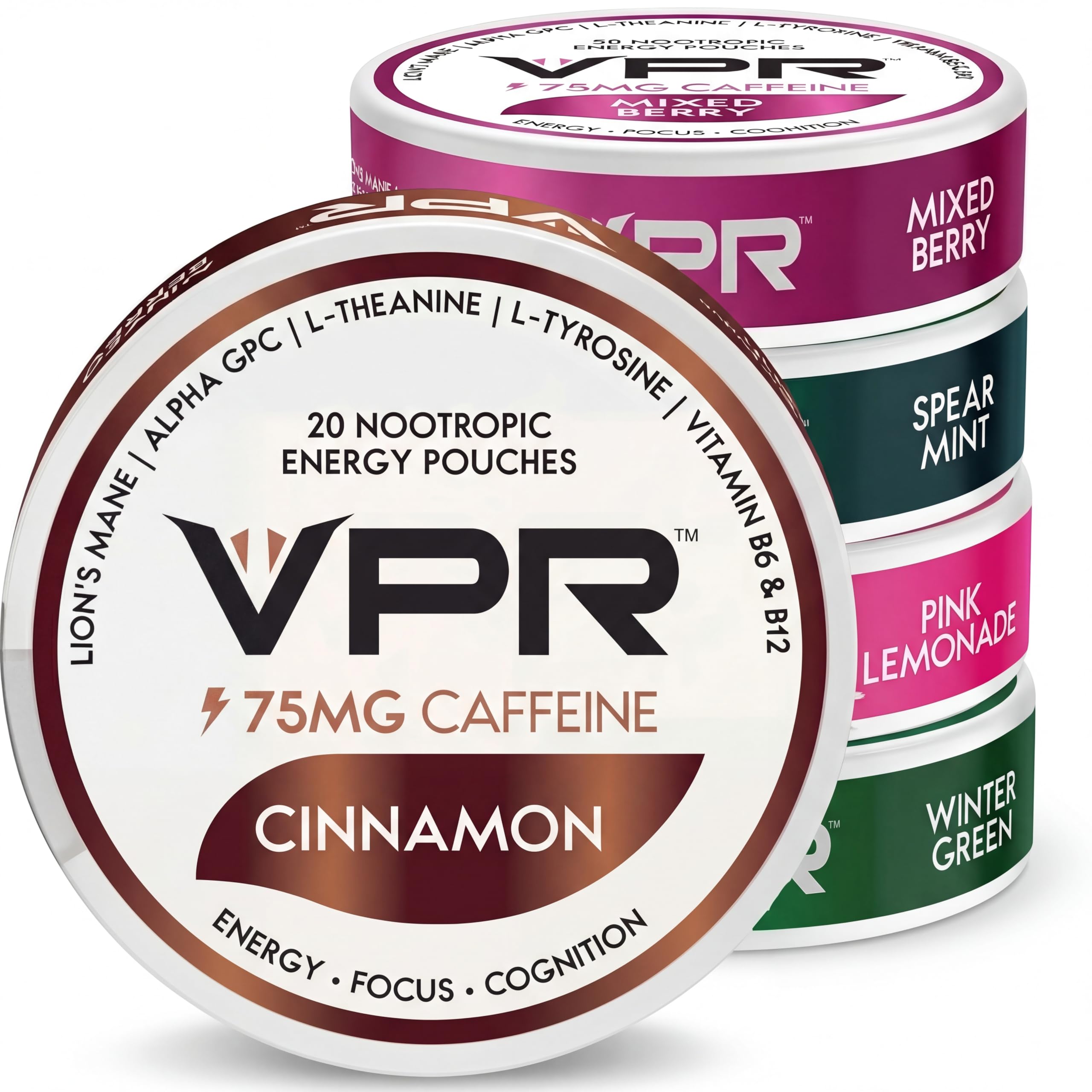 VPR 75MG Caffeine Nootropic Pouches | 20 Count Energy Pouches with Lion's Mane, Alpha-GPC, Vitamin B6 & B12, L-Theanine, and L-Tyrosine | Naturally Flavored Focus Pouches with No Sugar (Variety Pack) VPR Energy buy supplements canada